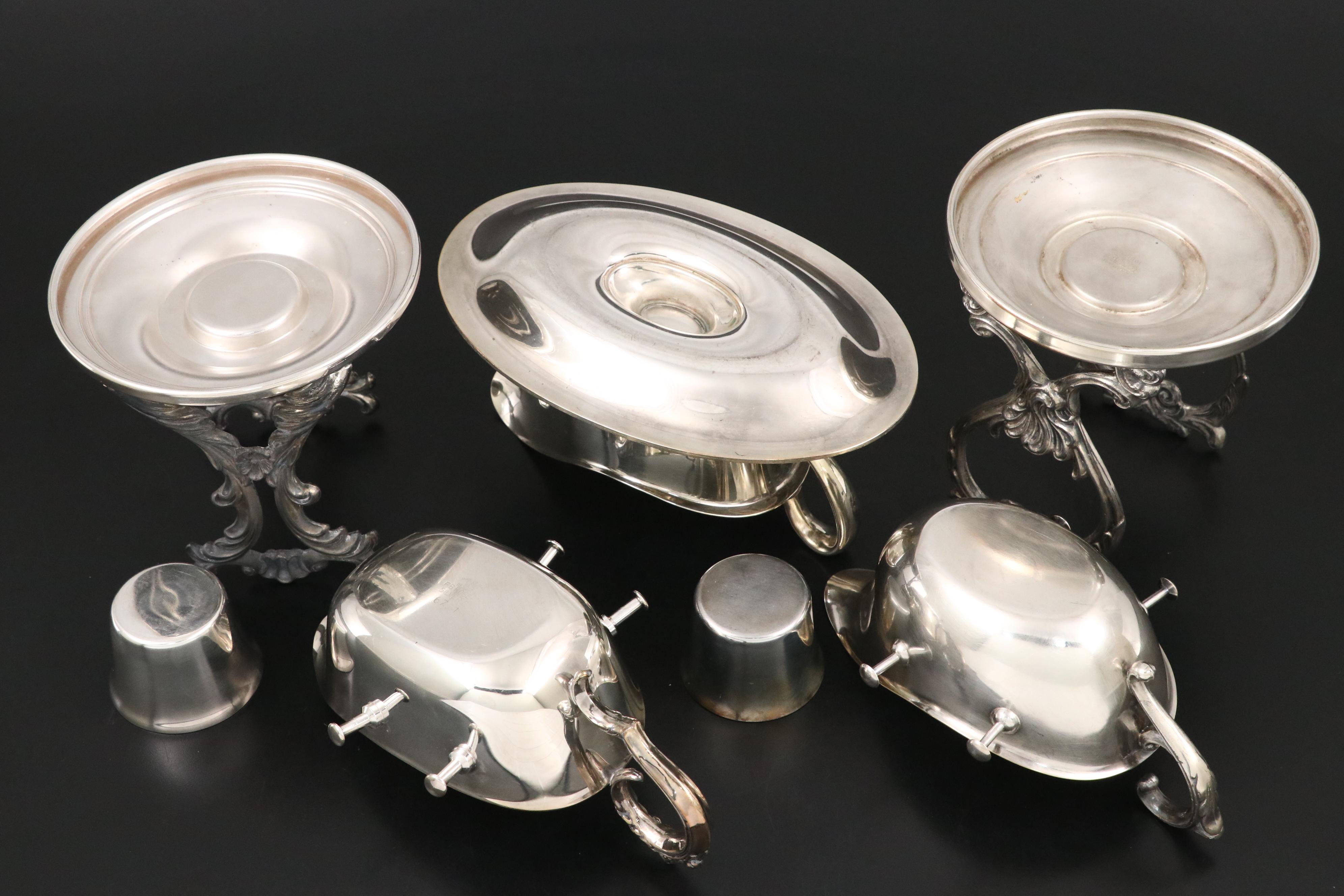 Sheridan Silver Plate and Glass Coffee Pot with Wm Rogers Gravy Boat and Others