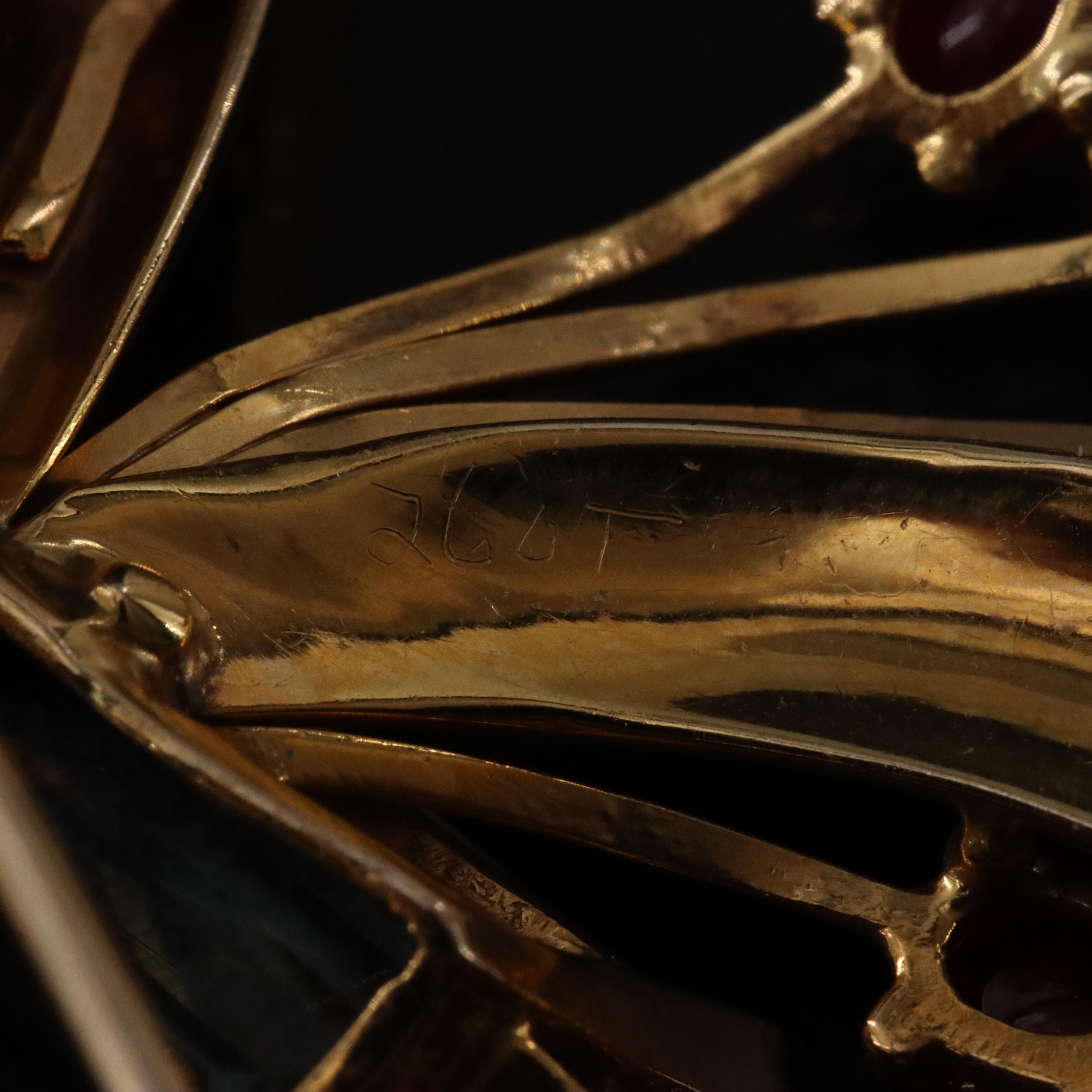 Retro 14K 23.54 CT Aquamarine and Ruby Bow Brooch