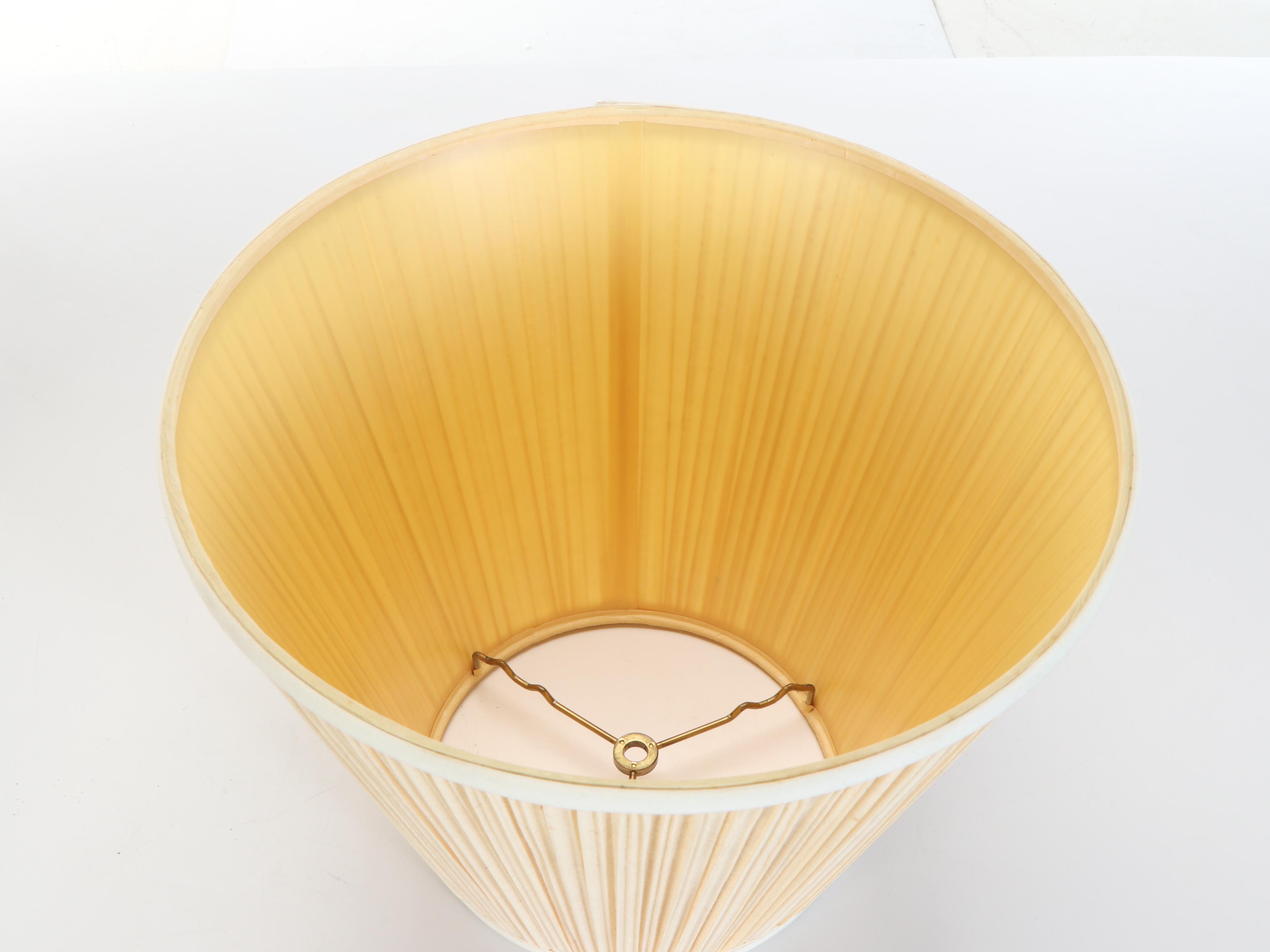 Chinese Brass Champlevé Enameled Orb Table Lamps with Ruffled Cotton Shades