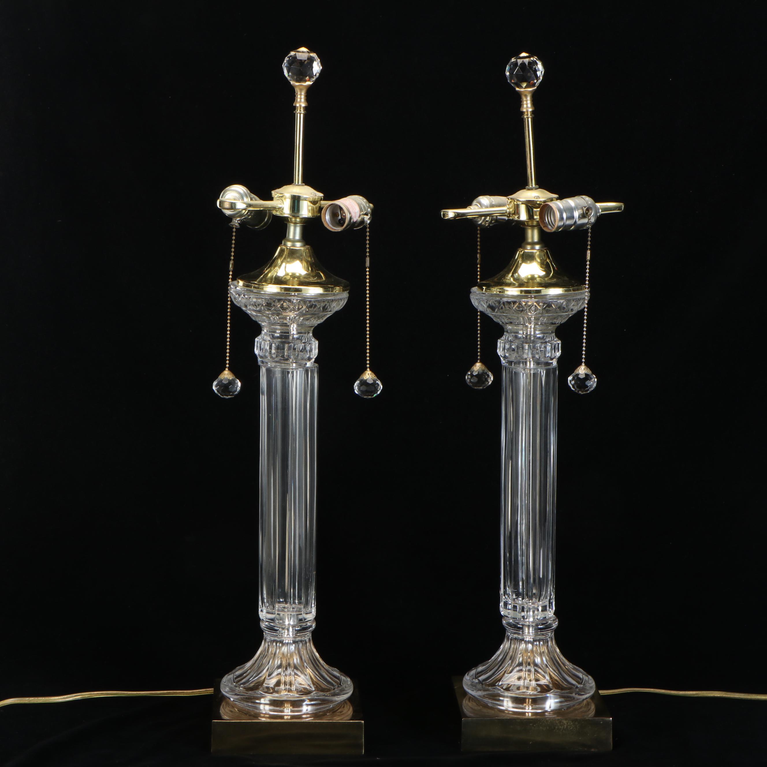 Crystal Clear Industries Crystal Column Table Lamps with Silk Coolie Shades