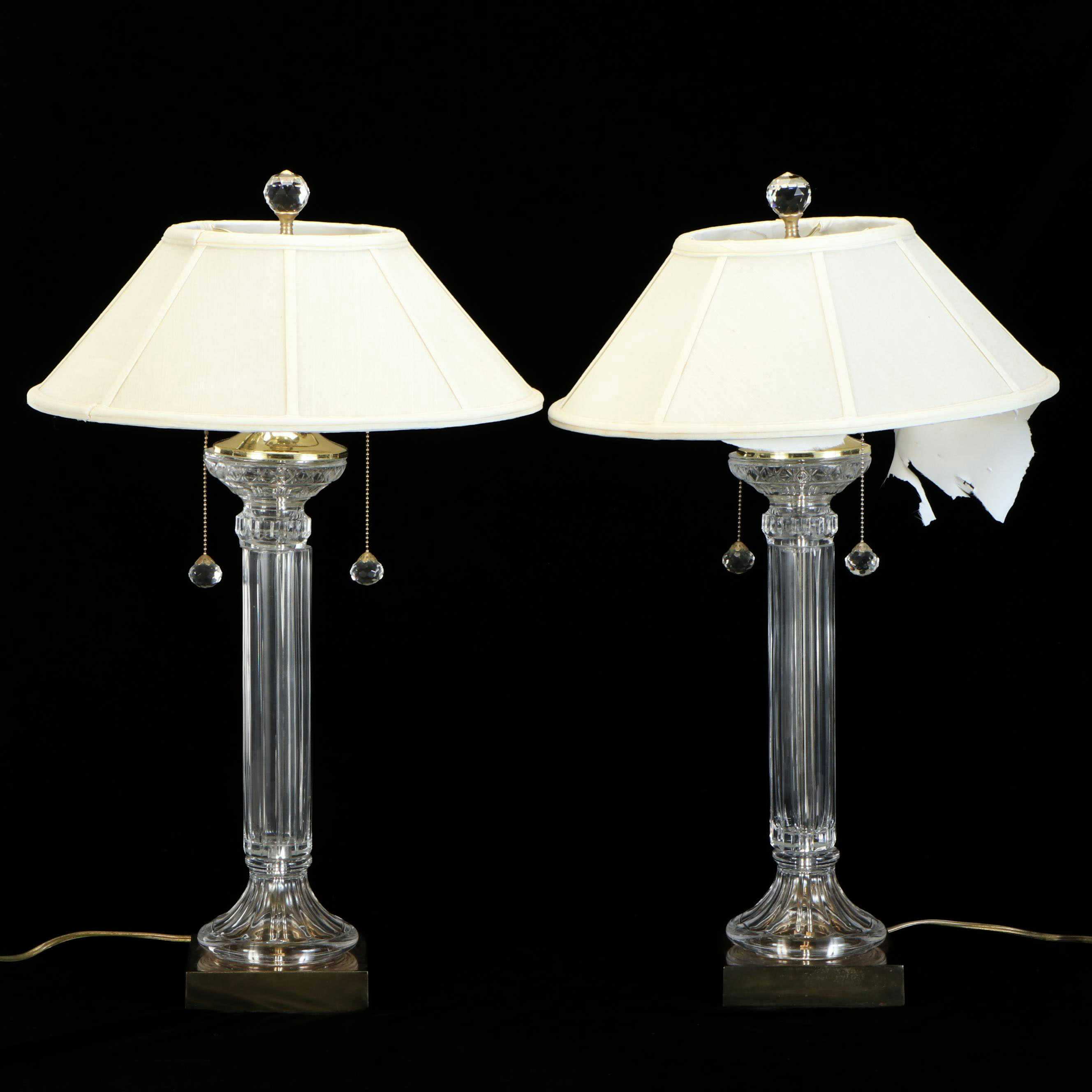 Crystal Clear Industries Crystal Column Table Lamps with Silk Coolie Shades