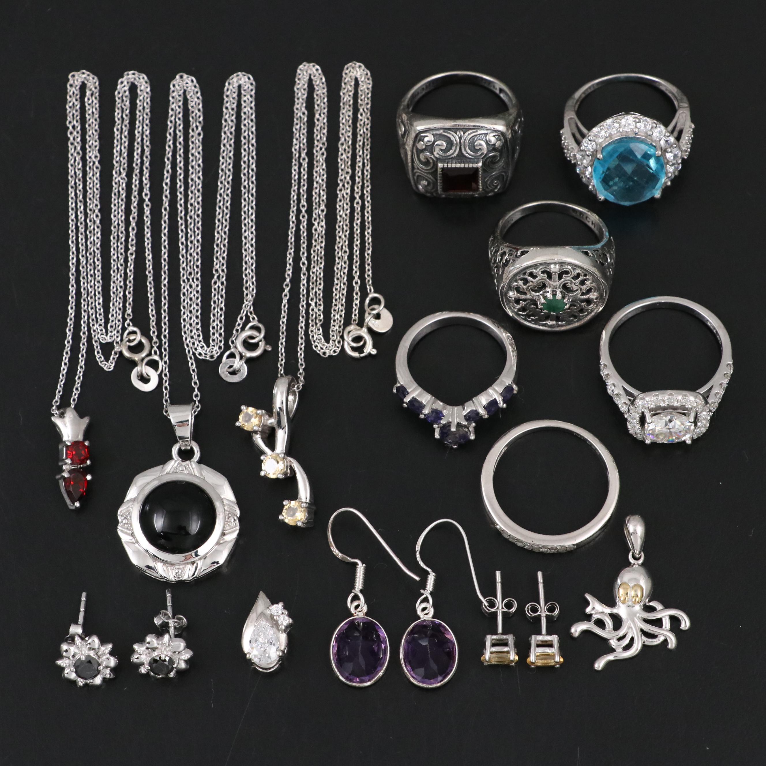 14 Assorted Sterling Silver Rings, Necklaces, Earrings, and Pendants