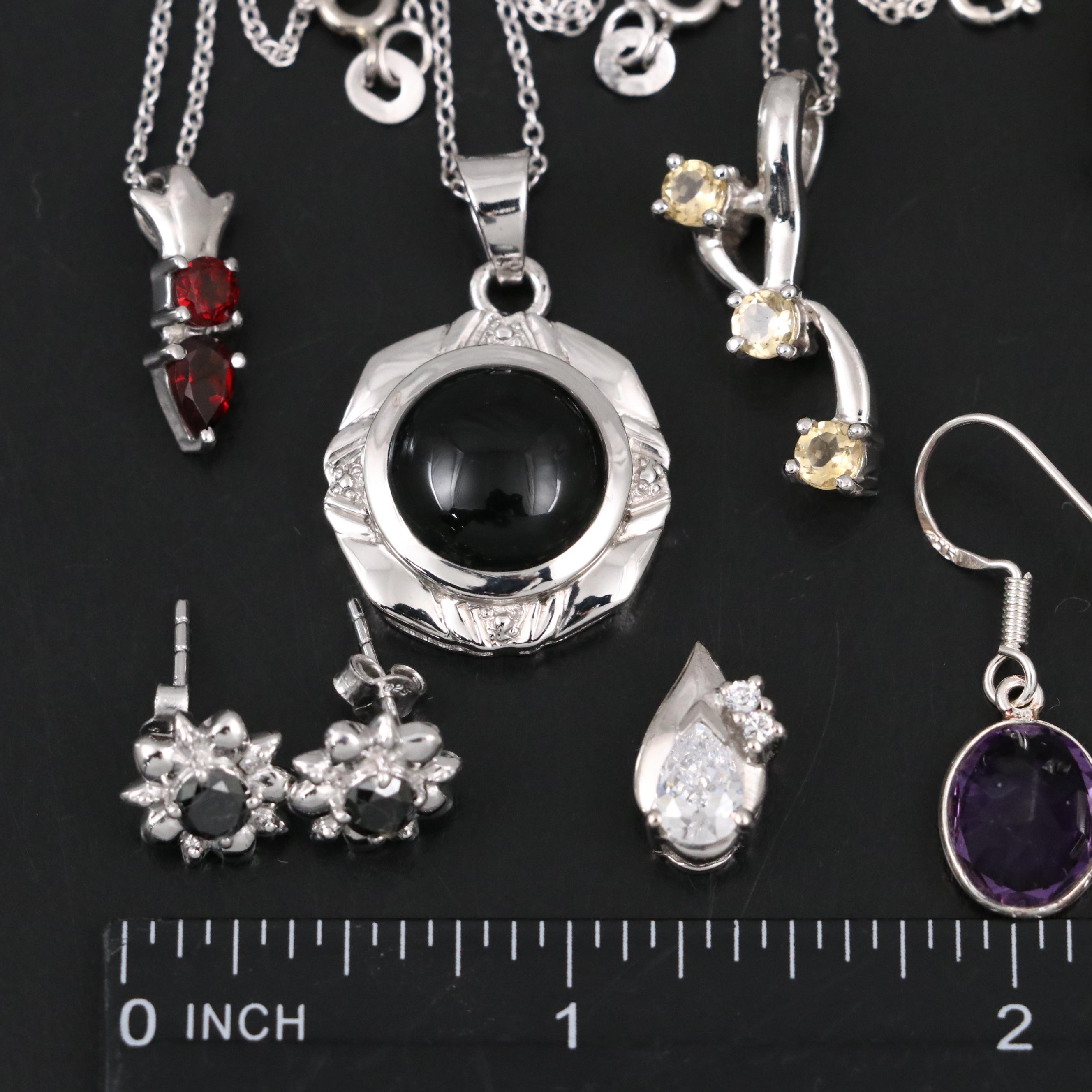 14 Assorted Sterling Silver Rings, Necklaces, Earrings, and Pendants
