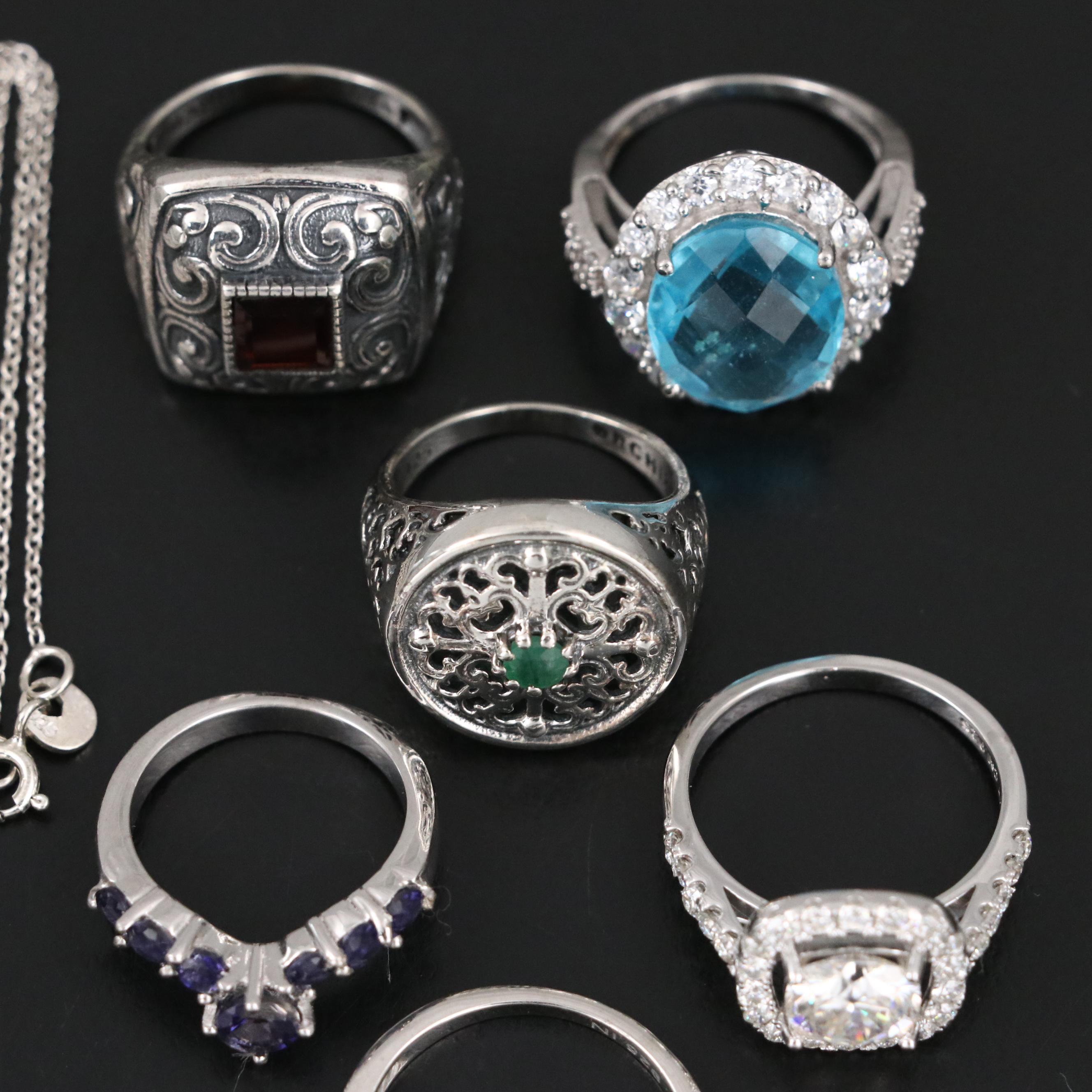14 Assorted Sterling Silver Rings, Necklaces, Earrings, and Pendants