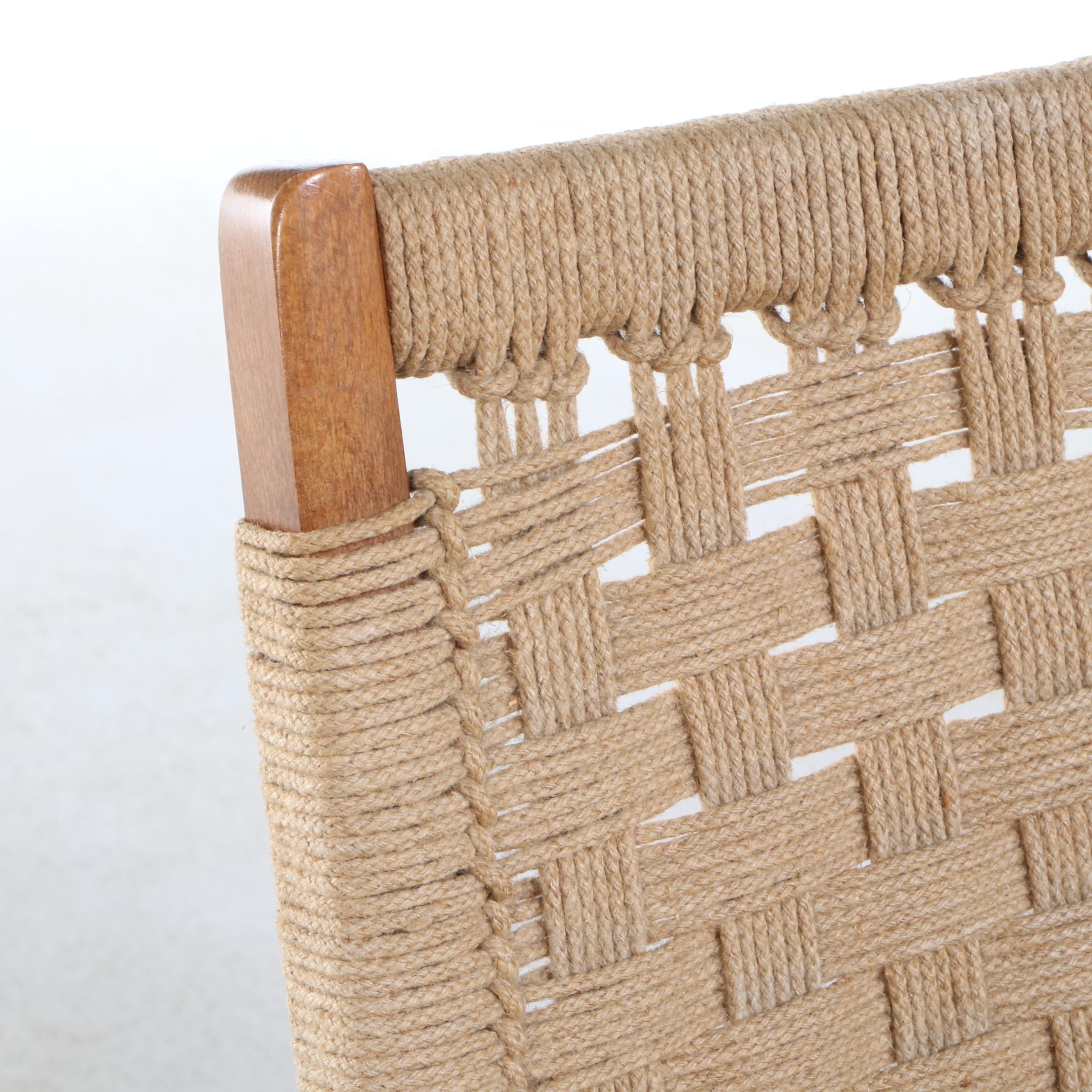 Mid Century Modern Beech and Rope Folding Lounge Chair, Manner of Hans Wegner