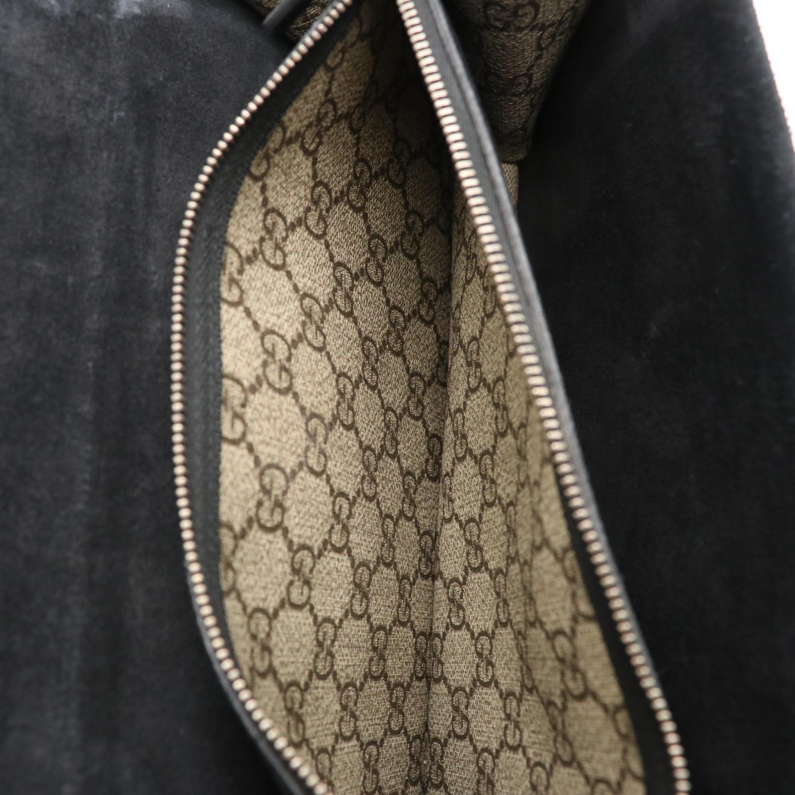 Gucci Crystal Studded Dionysus Bag in GG Supreme Coated Canvas and Black Suede