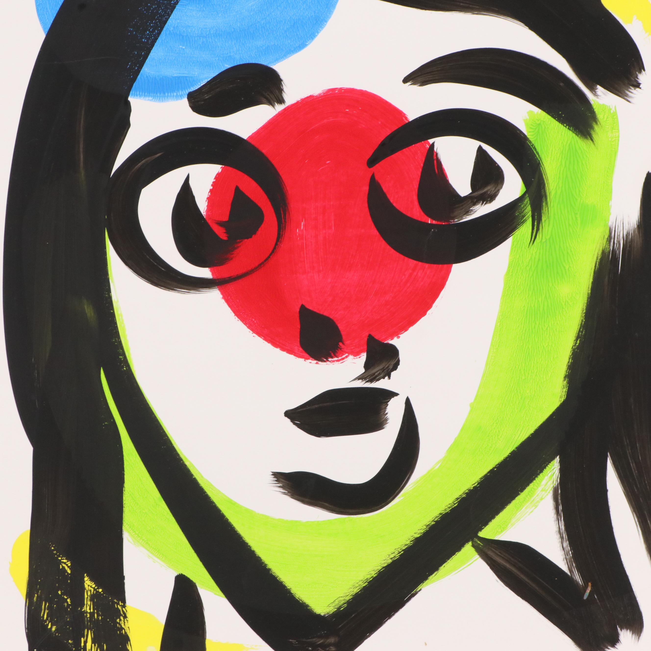 Peter Keil Abstract Acrylic Portrait Painting, Late 20th Century