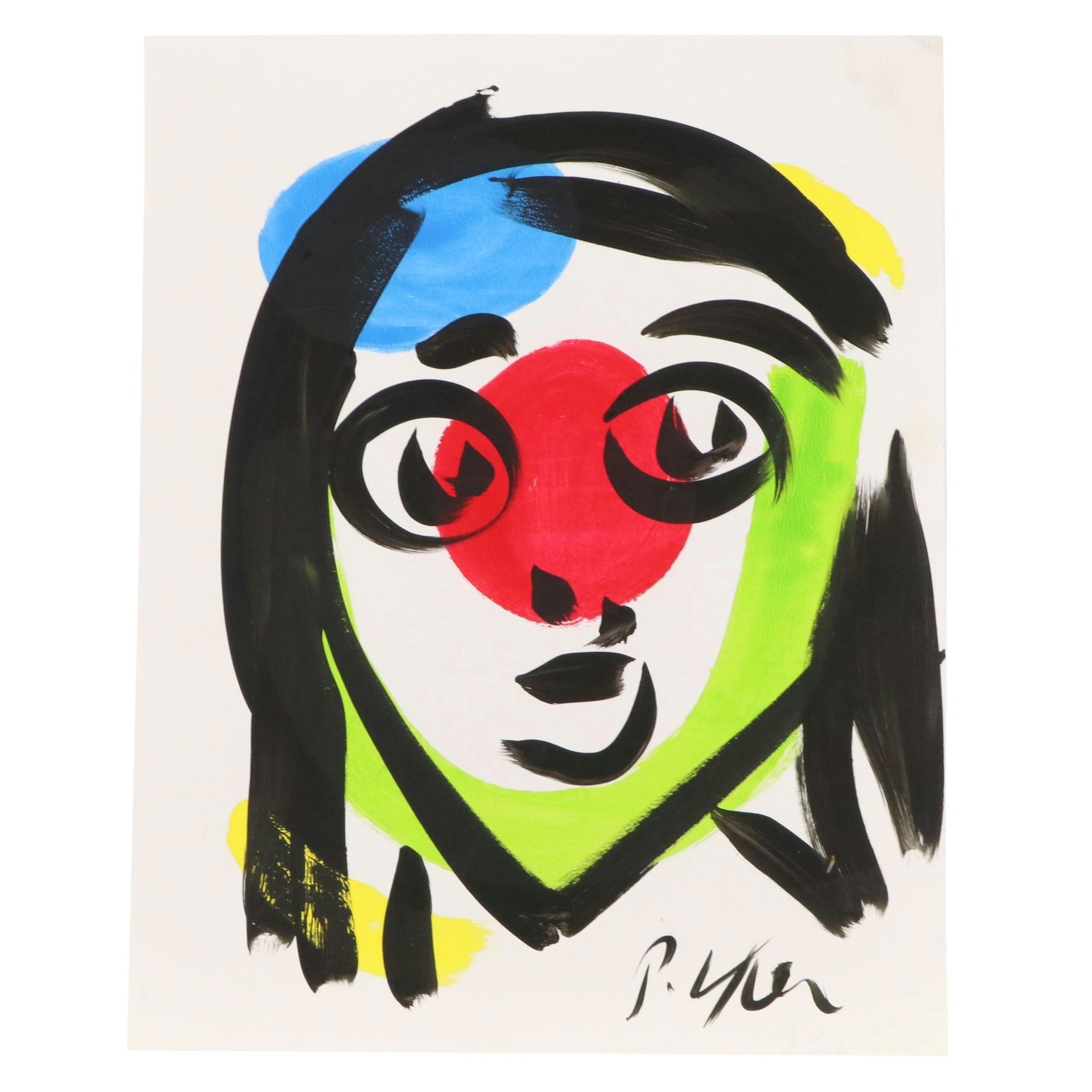 Peter Keil Abstract Acrylic Portrait Painting, Late 20th Century