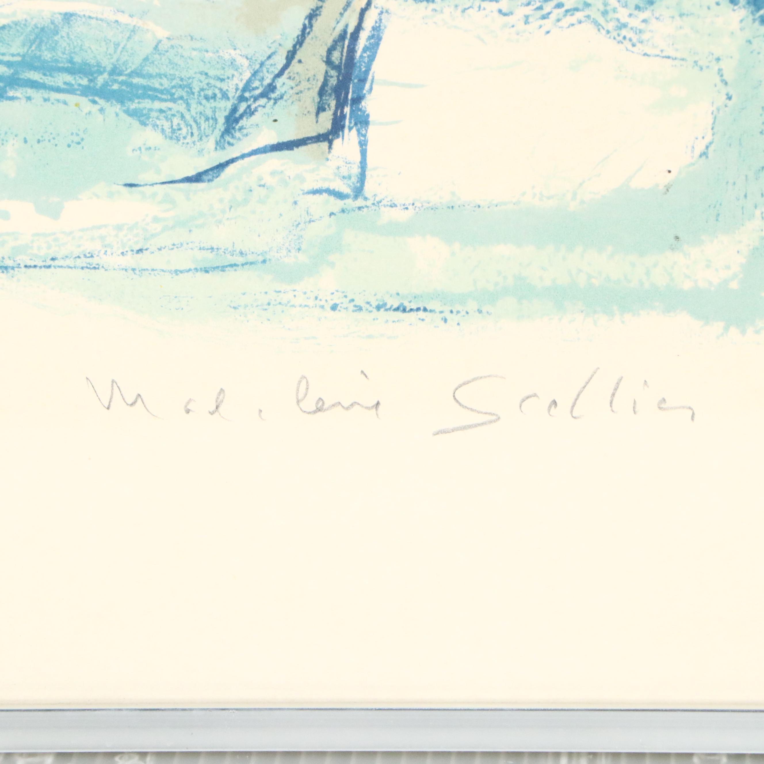 Madeleine Scellier Abstract Lithograph of Woman "Reve Bleu"