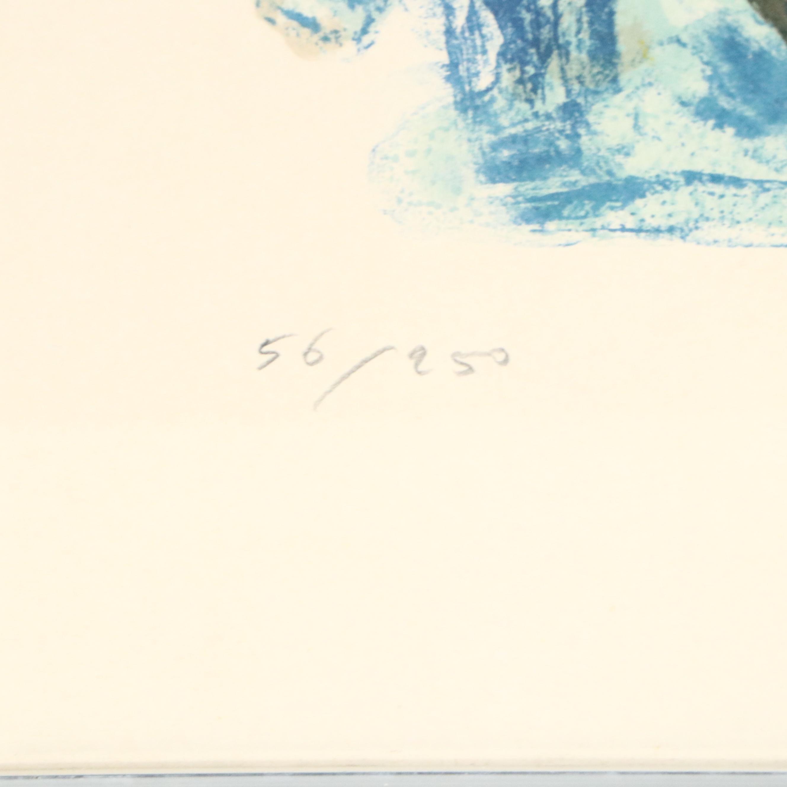 Madeleine Scellier Abstract Lithograph of Woman "Reve Bleu"