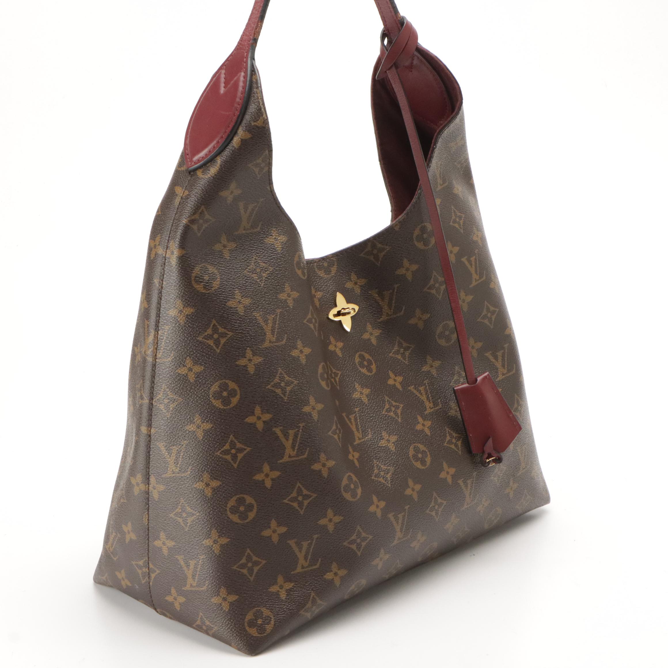 Louis Vuitton Flower Hobo Bag in Monogram Canvas and Bordeaux Leather Trim