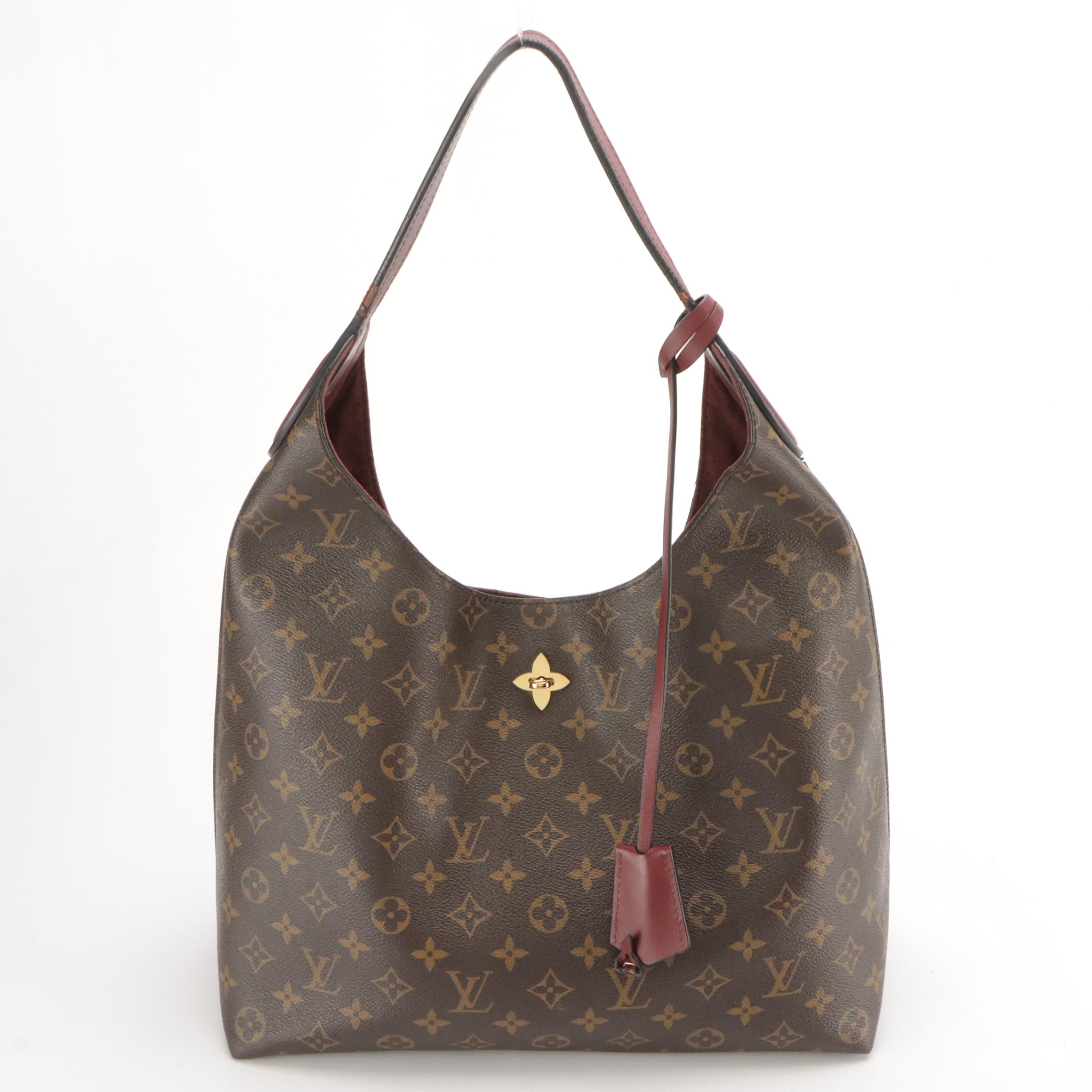 Louis Vuitton Flower Hobo Bag in Monogram Canvas and Bordeaux Leather Trim