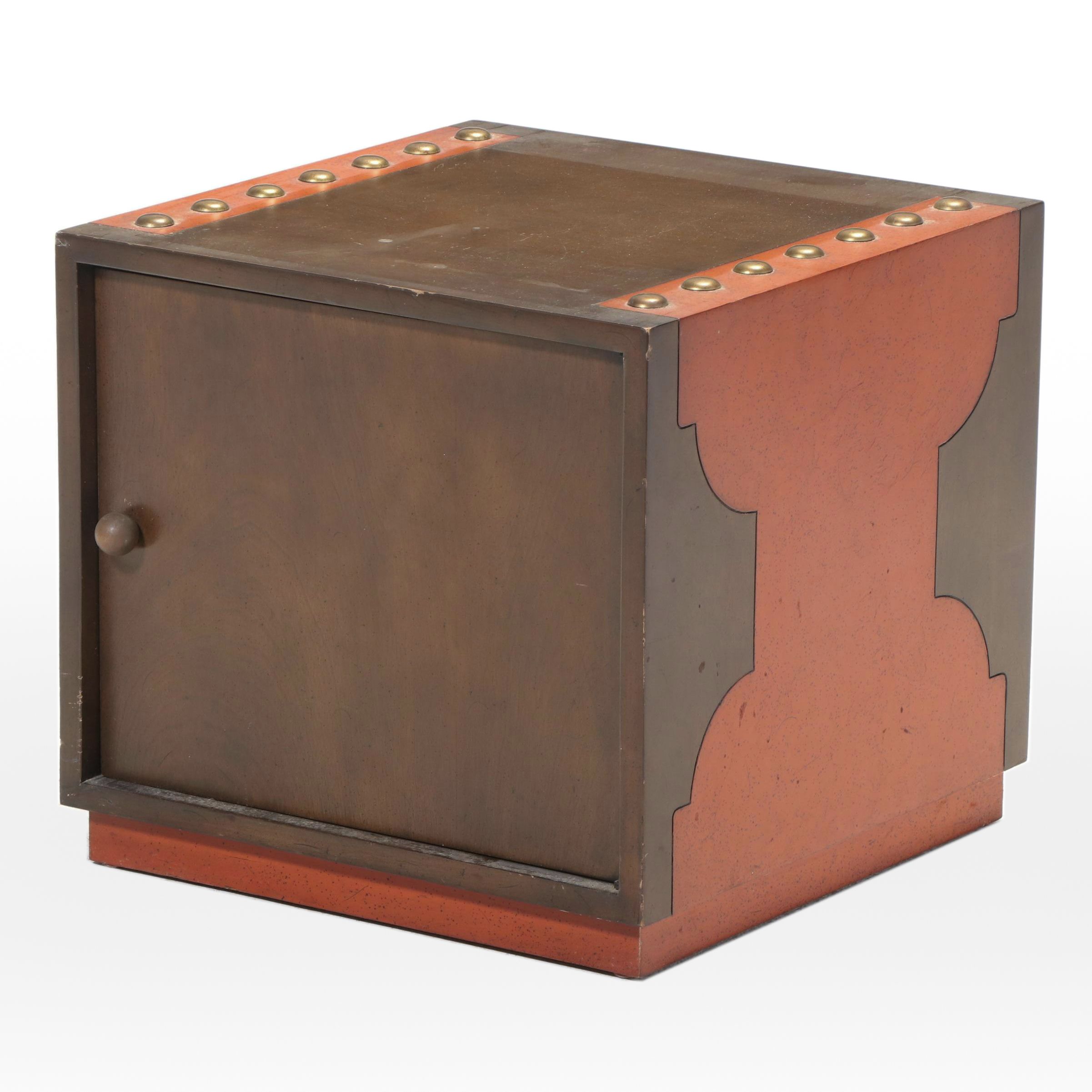 Mid Century Modern Parcel-Painted and Nailhead Accented Walnut Side Table