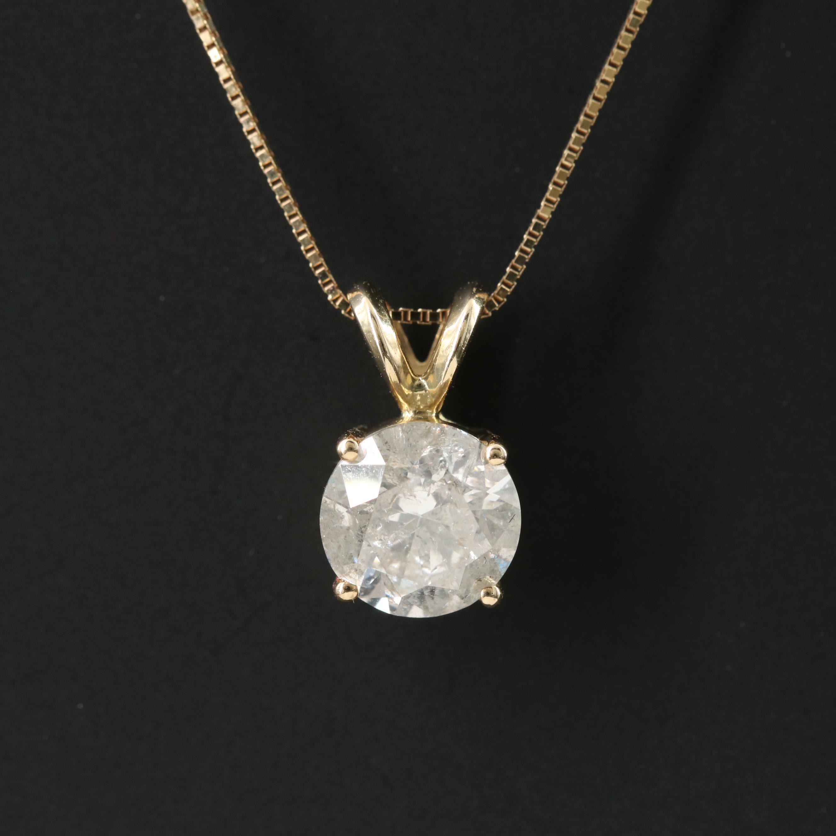 14K 1.48 CT Diamond Solitaire Pendant Necklace