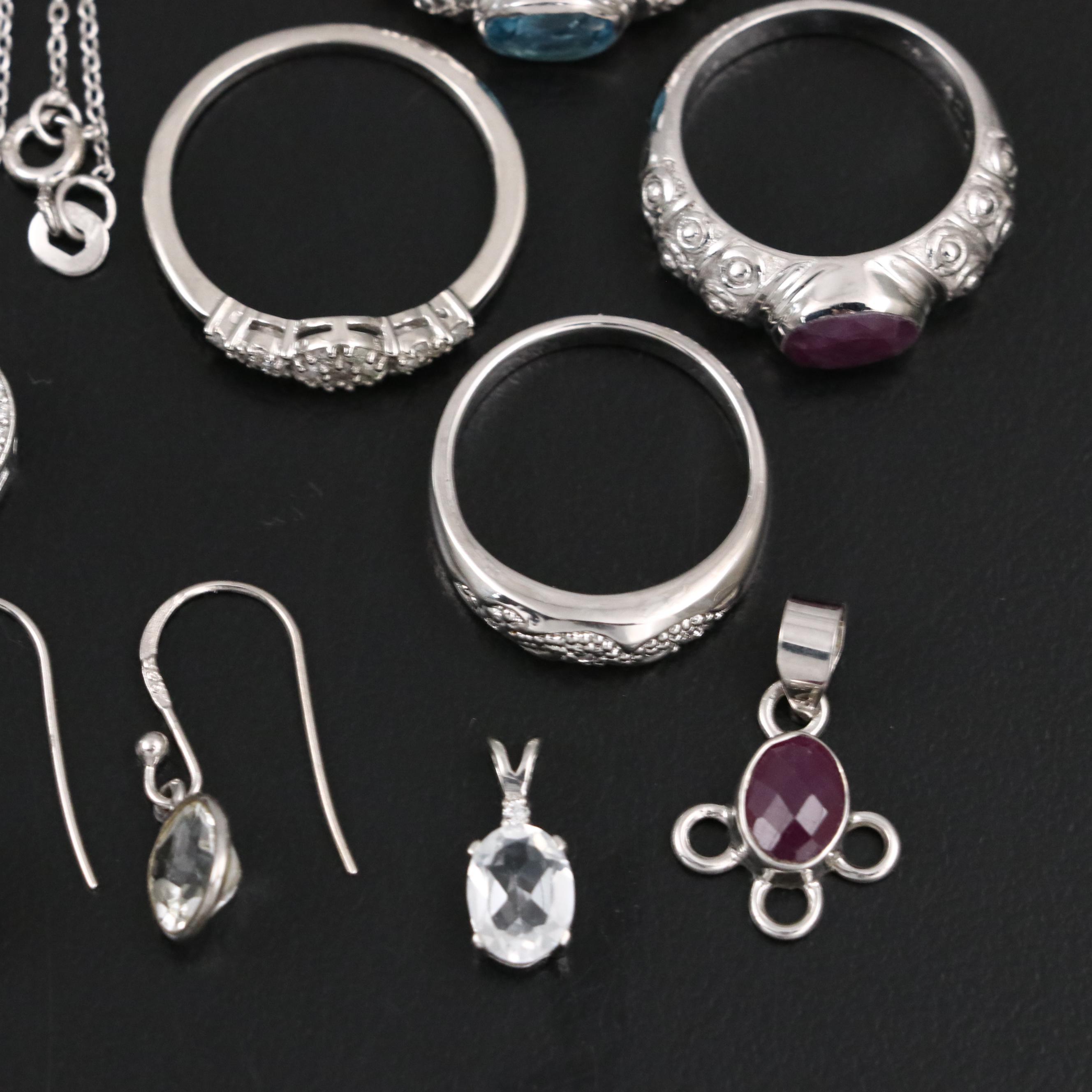 14 Assorted Sterling Silver Rings, Necklaces, Earrings, and Pendants
