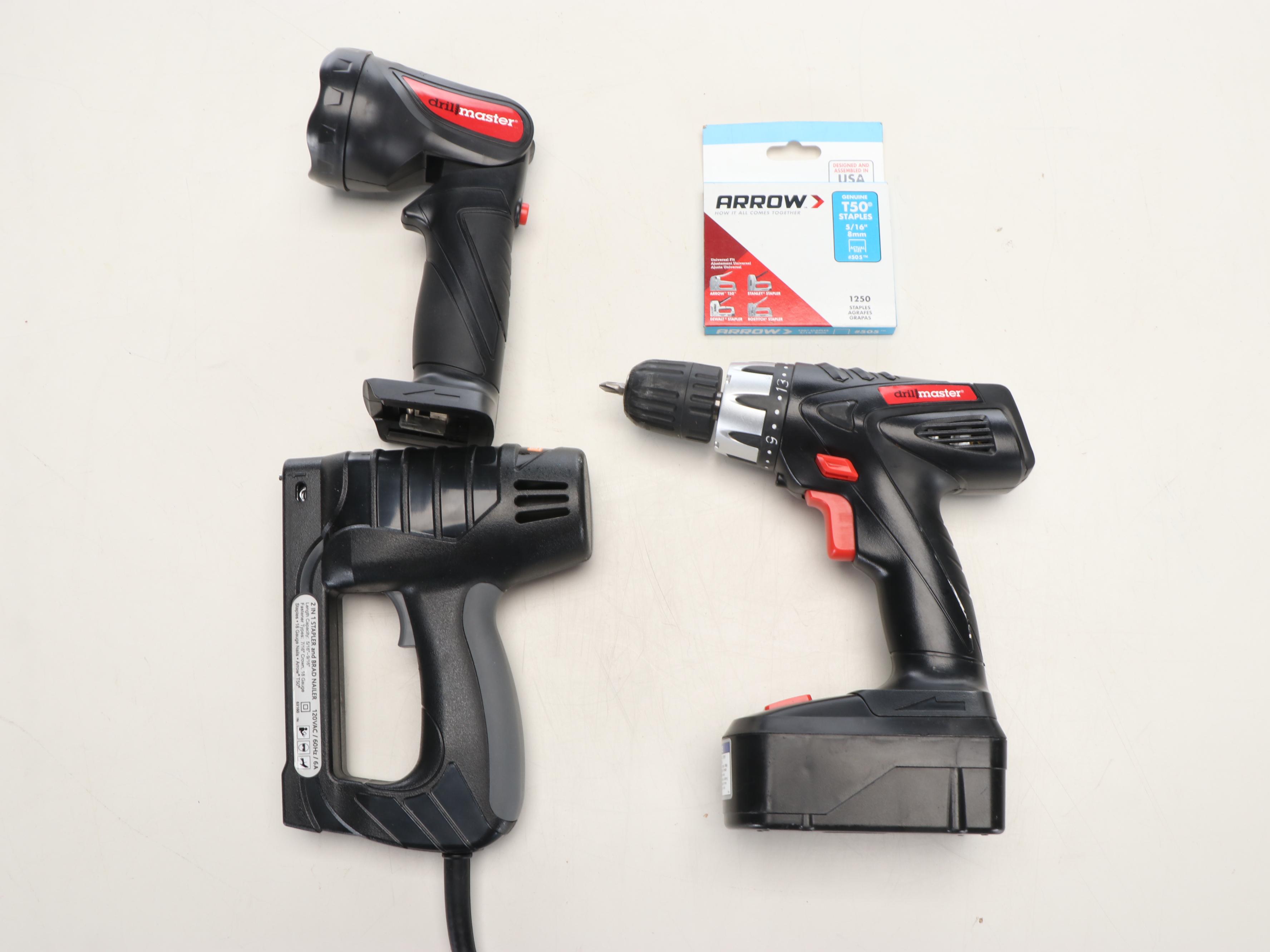 Drill Master Drills with Drill Bits, Level, Staple Gun and More Tools