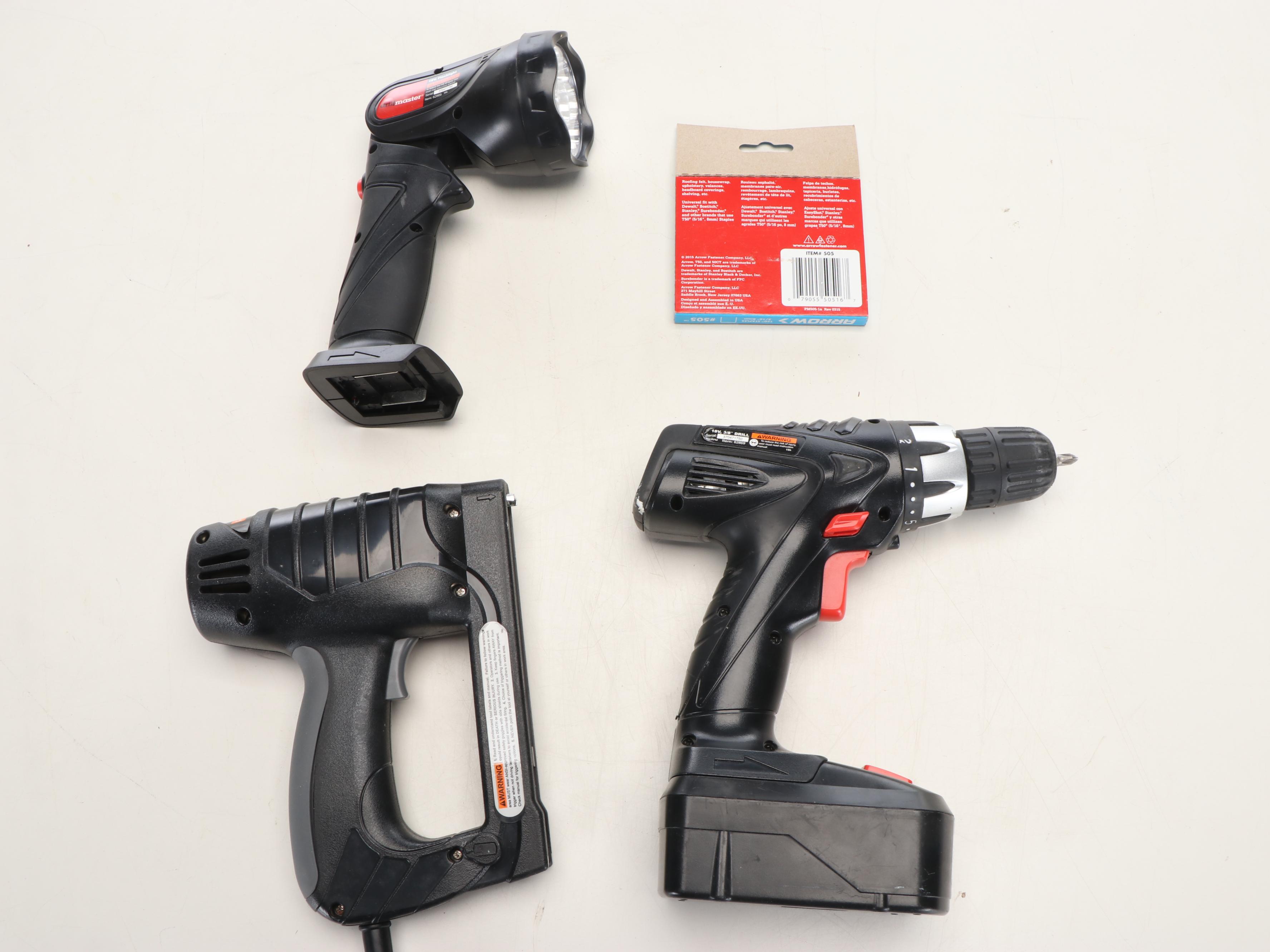 Drill Master Drills with Drill Bits, Level, Staple Gun and More Tools