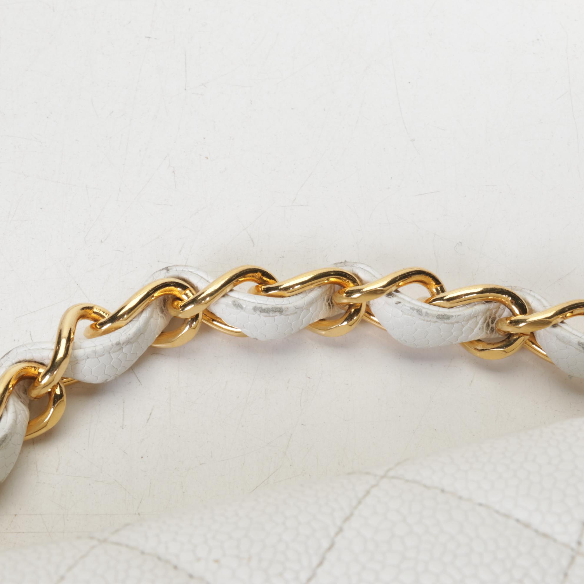 Chanel White Quilted Caviar Leather Classic Flap Shoulder Bag, 1997