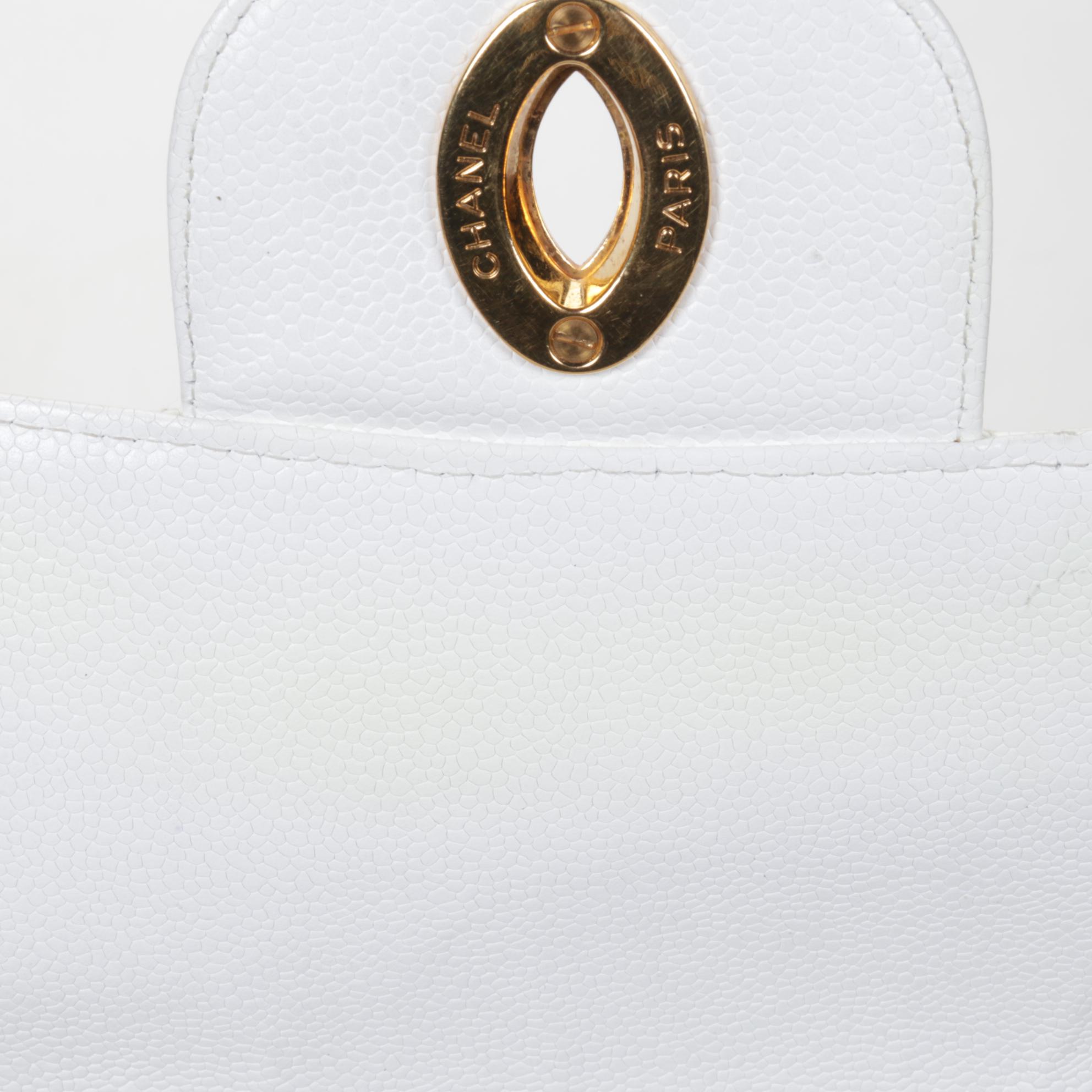 Chanel White Quilted Caviar Leather Classic Flap Shoulder Bag, 1997