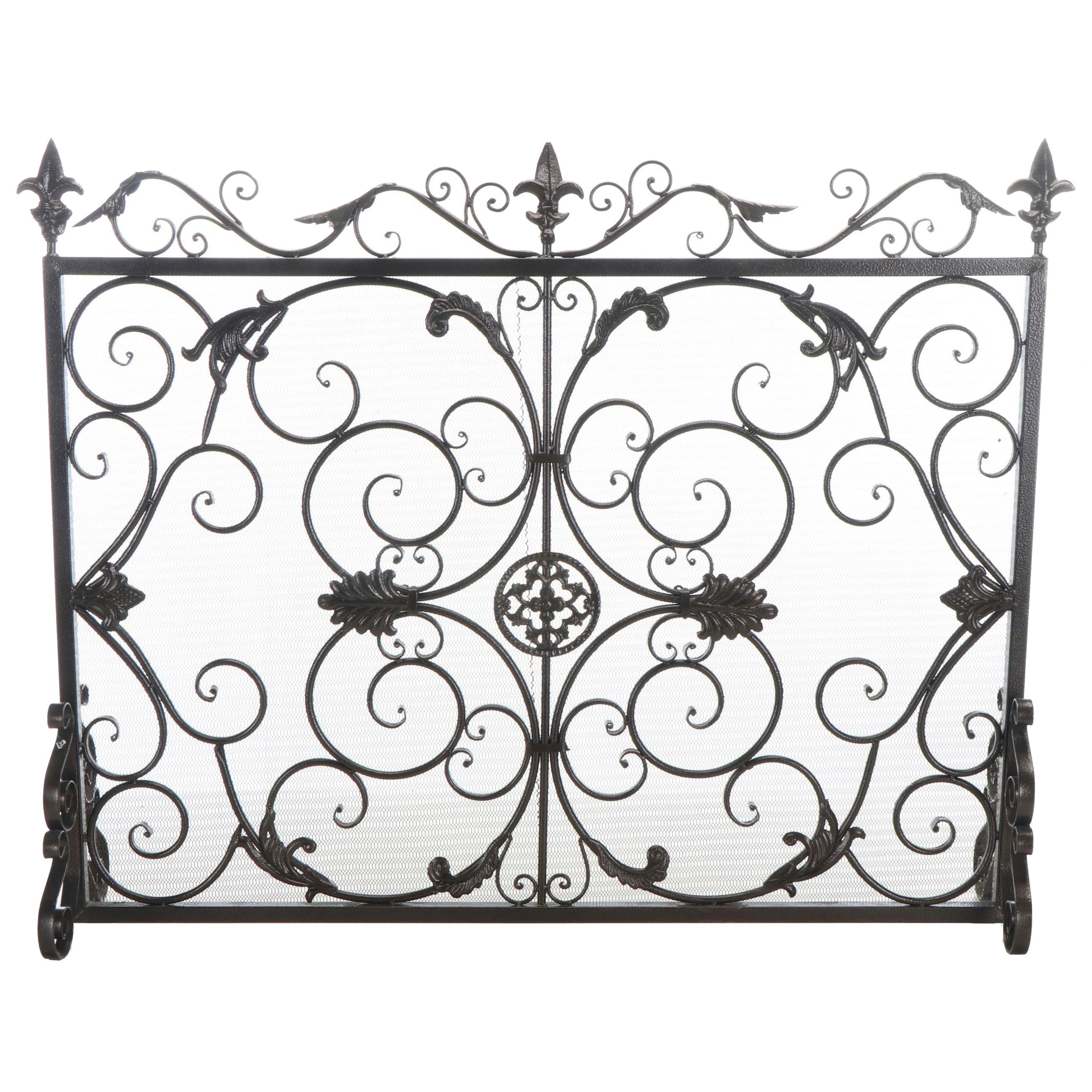 Art Nouveau Style Scrolled Metal Fireplace Screen