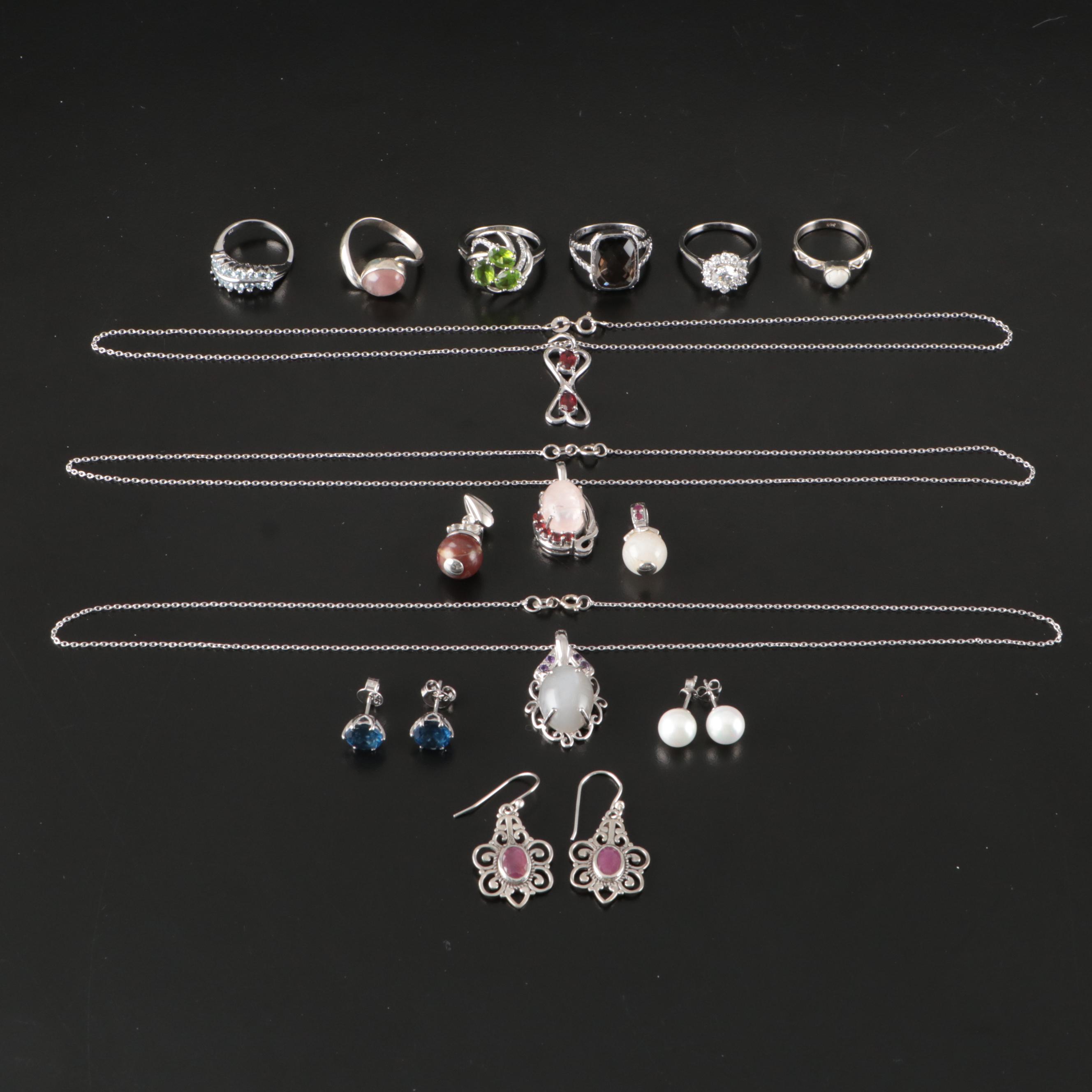 14 Assorted Sterling Silver Rings, Necklaces, Earrings, and Pendants