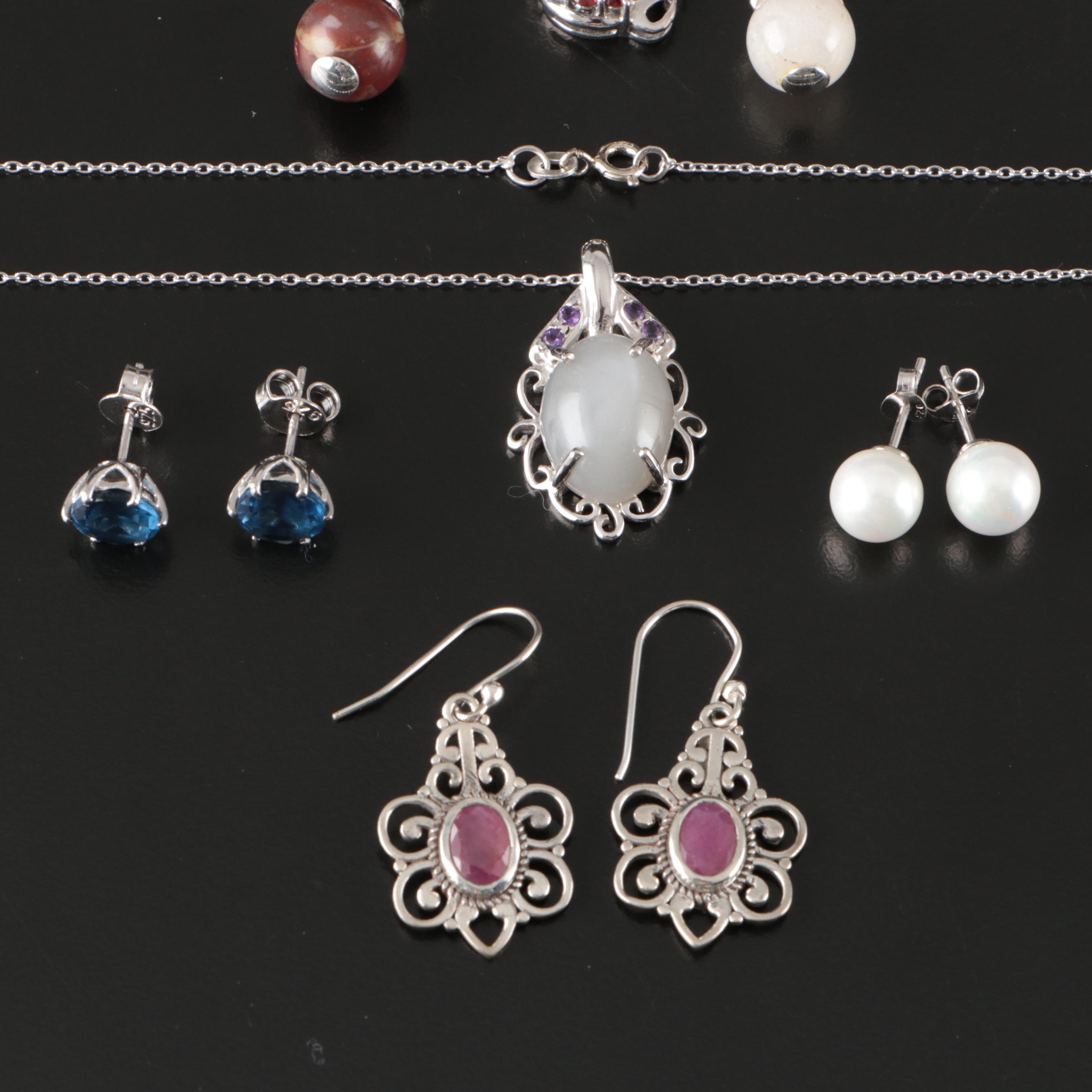 14 Assorted Sterling Silver Rings, Necklaces, Earrings, and Pendants