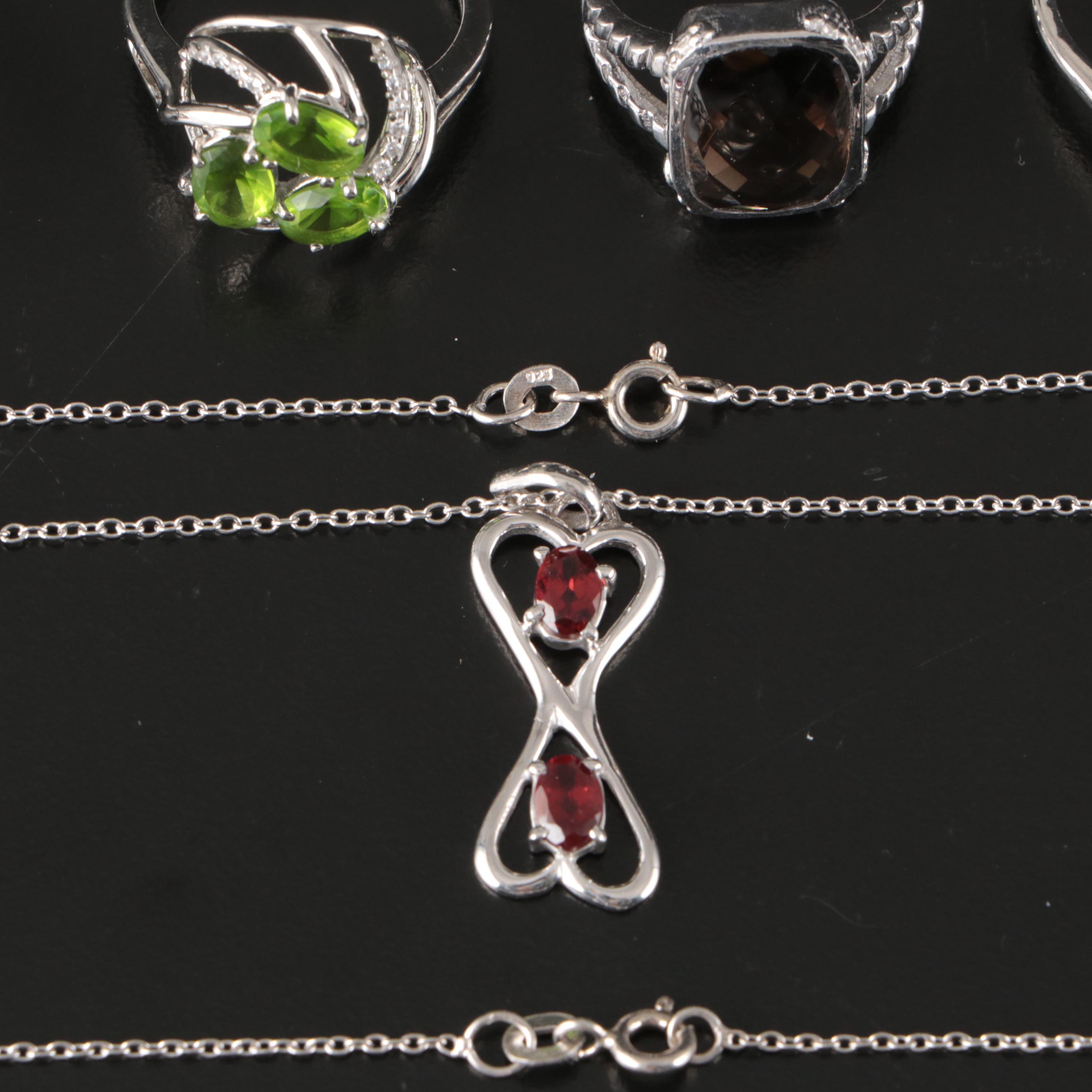 14 Assorted Sterling Silver Rings, Necklaces, Earrings, and Pendants