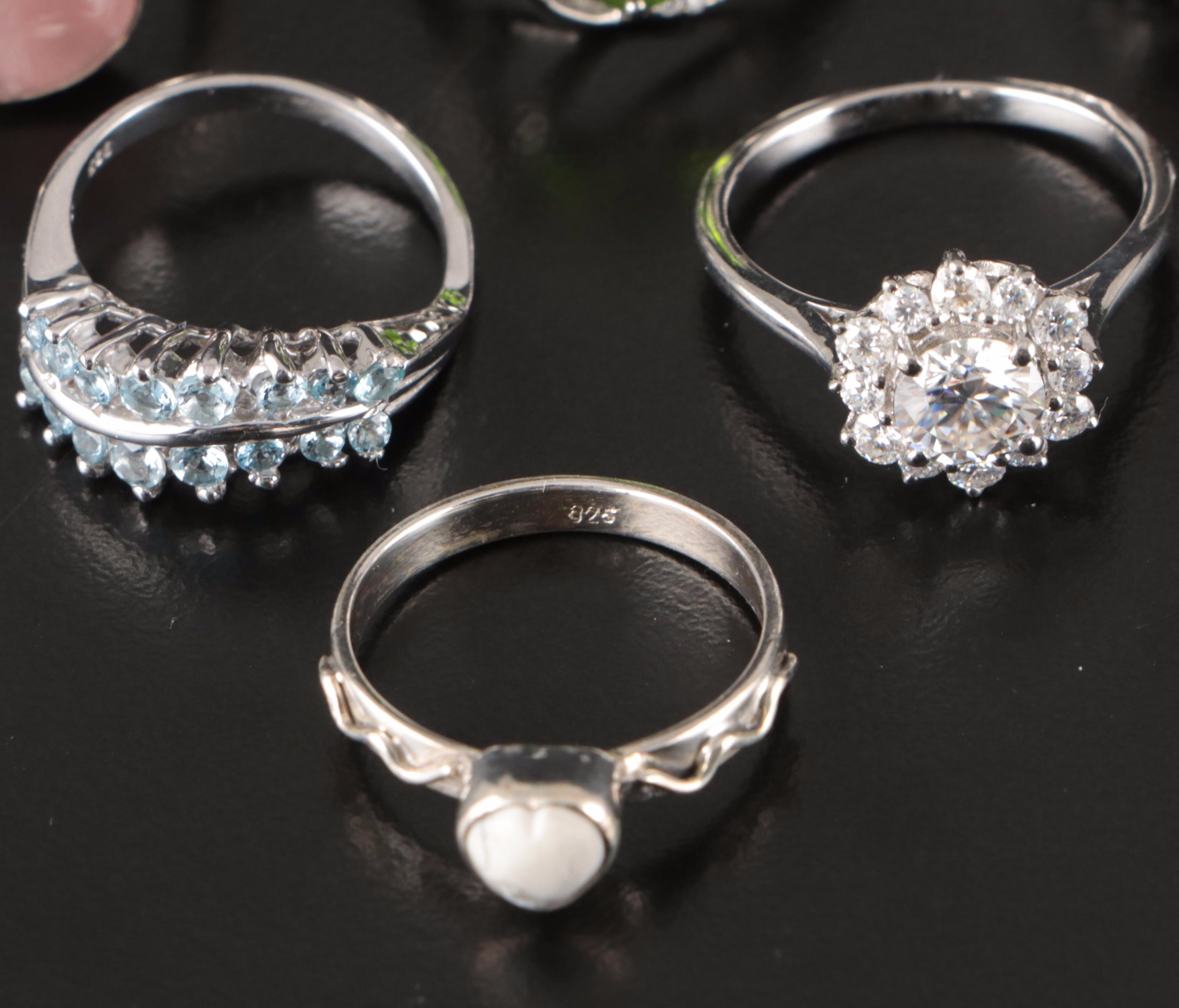 14 Assorted Sterling Silver Rings, Necklaces, Earrings, and Pendants