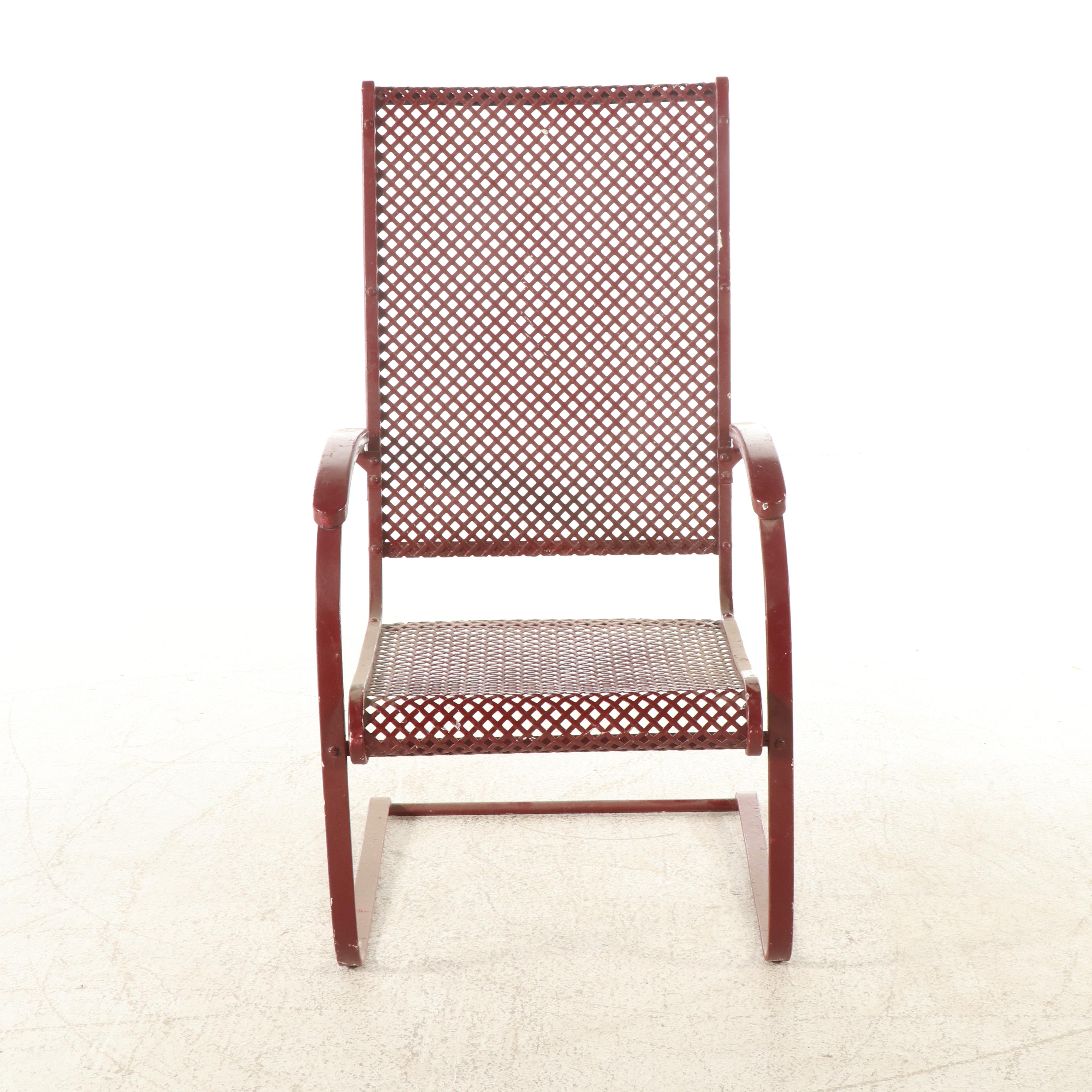 Mid Century Modern Red-Painted Iron Cantilvered Rocking Lawn Chair