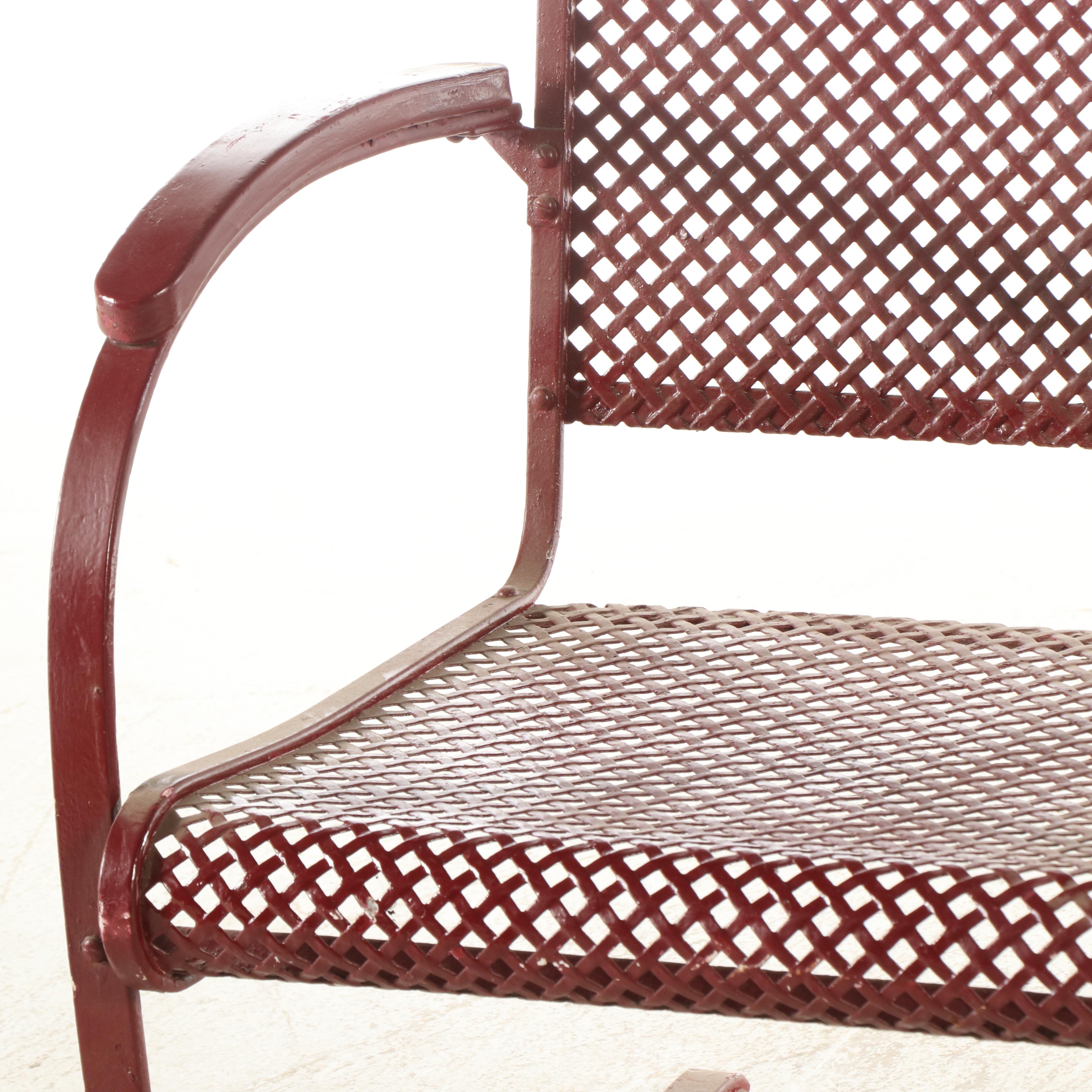 Mid Century Modern Red-Painted Iron Cantilvered Rocking Lawn Chair