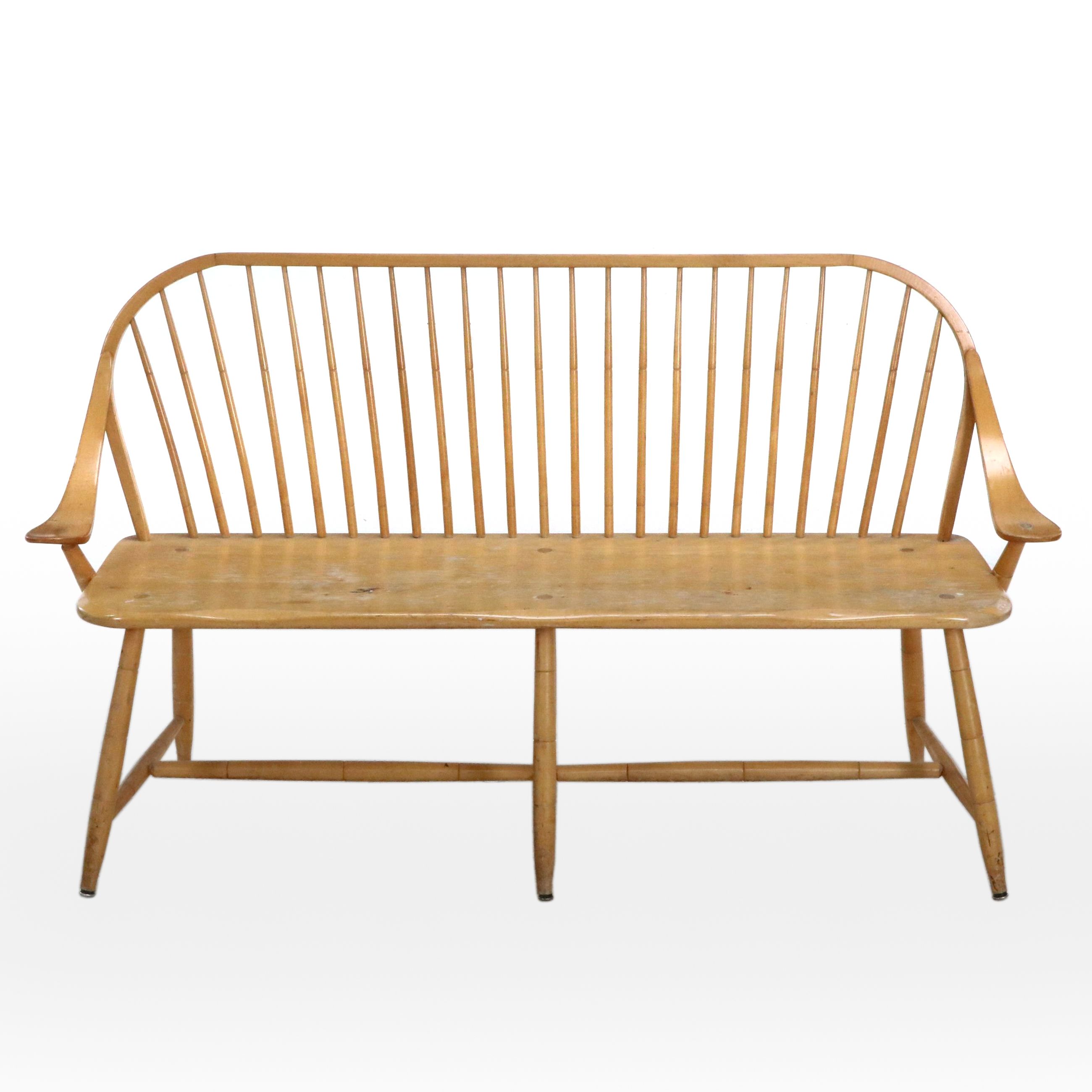 Hale Company Windsor Style Blonde Wood Bench, Mid to Late 20th Century