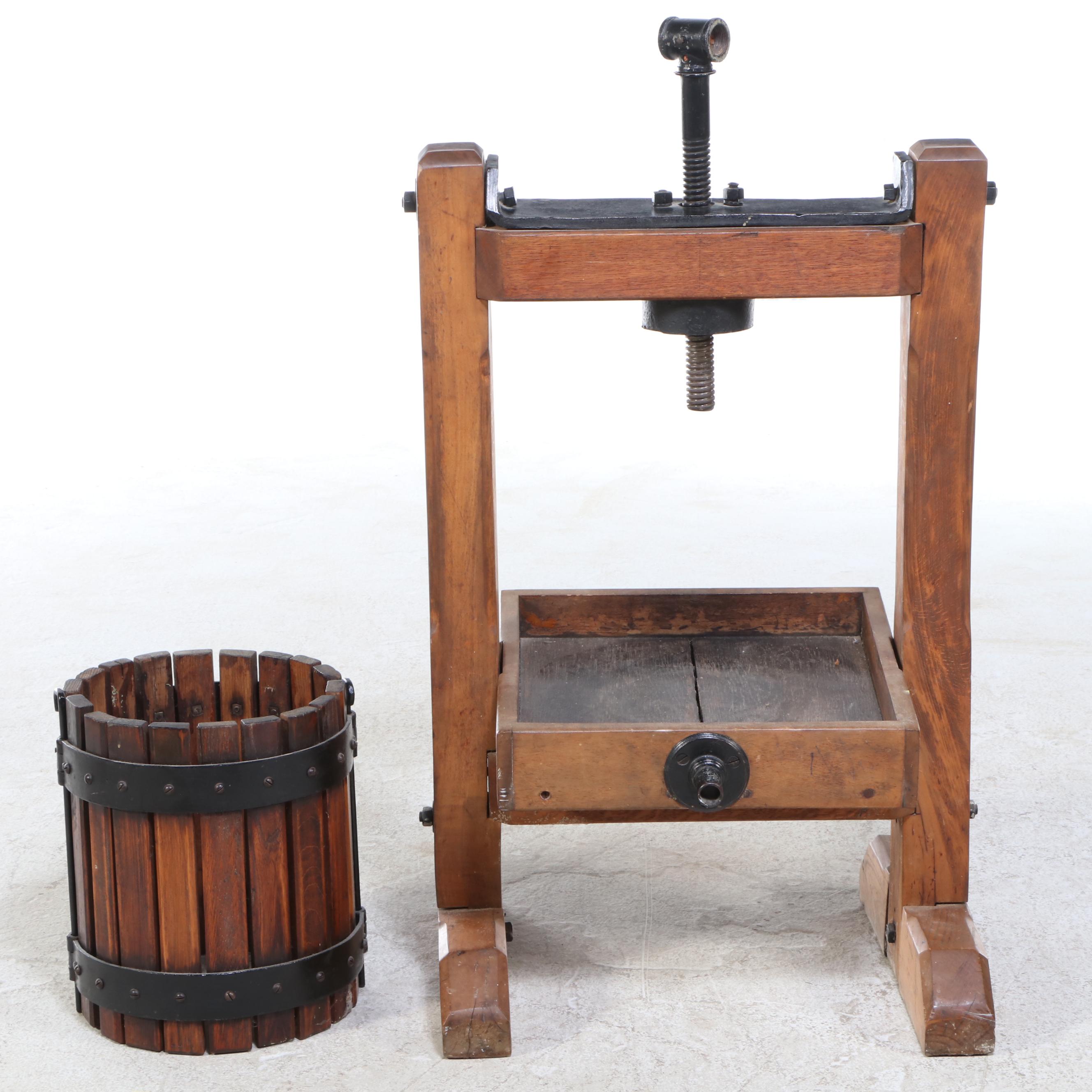 Wood and Metal Fruit Press, Early 20th to Mid-20th Century