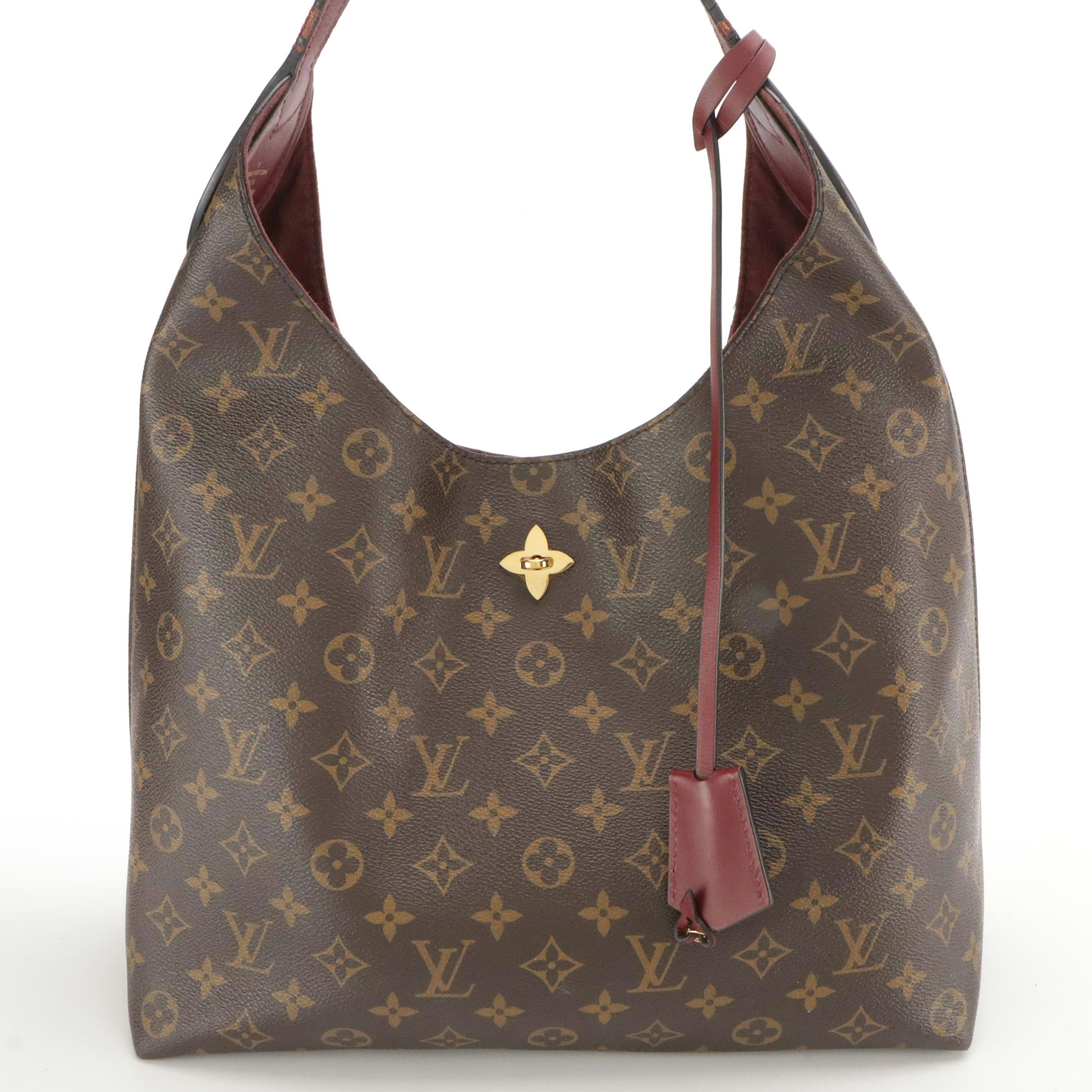 Louis Vuitton Flower Hobo Bag in Monogram Canvas and Bordeaux Leather Trim