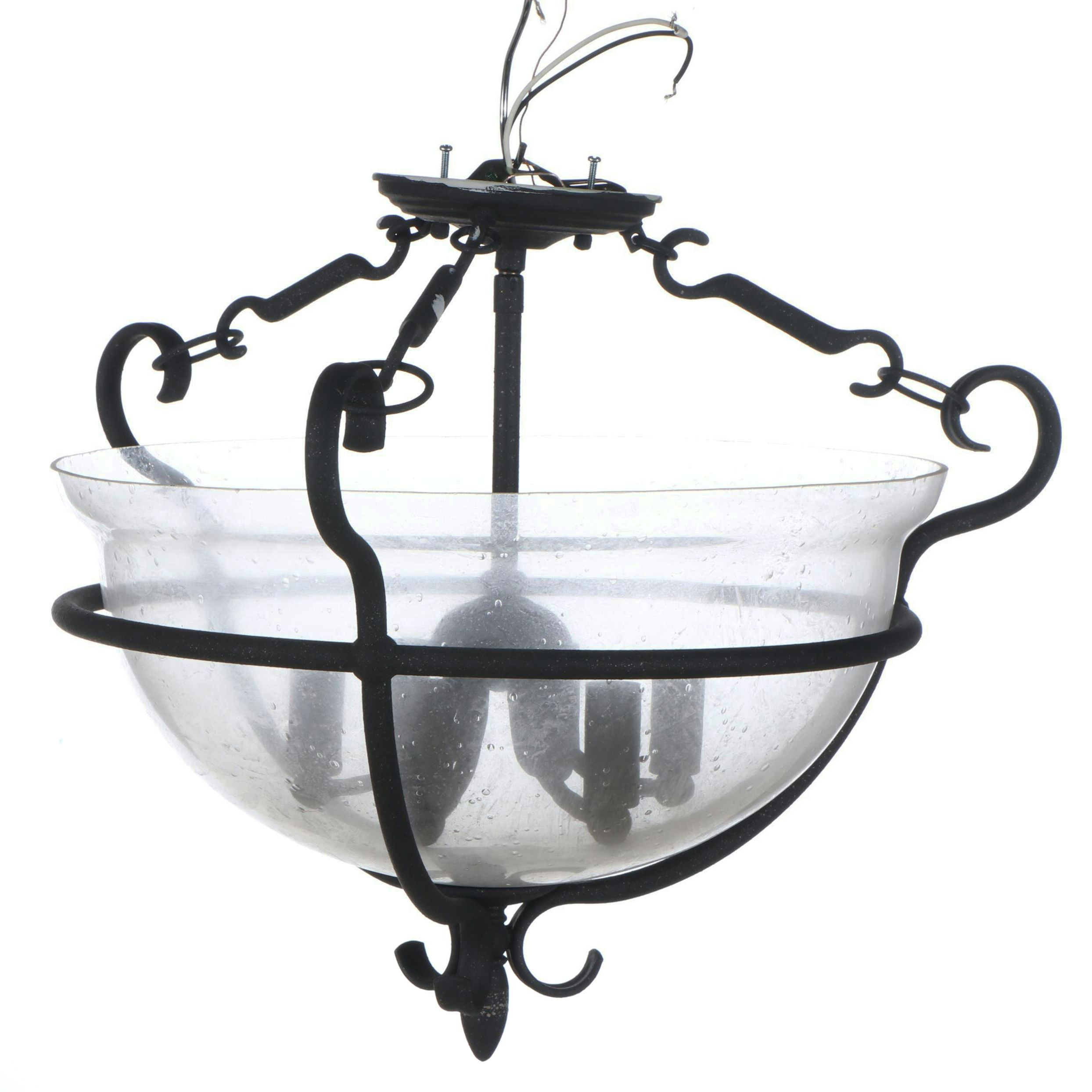 Black Wrought Iron Pendant with Seed Glass Shade
