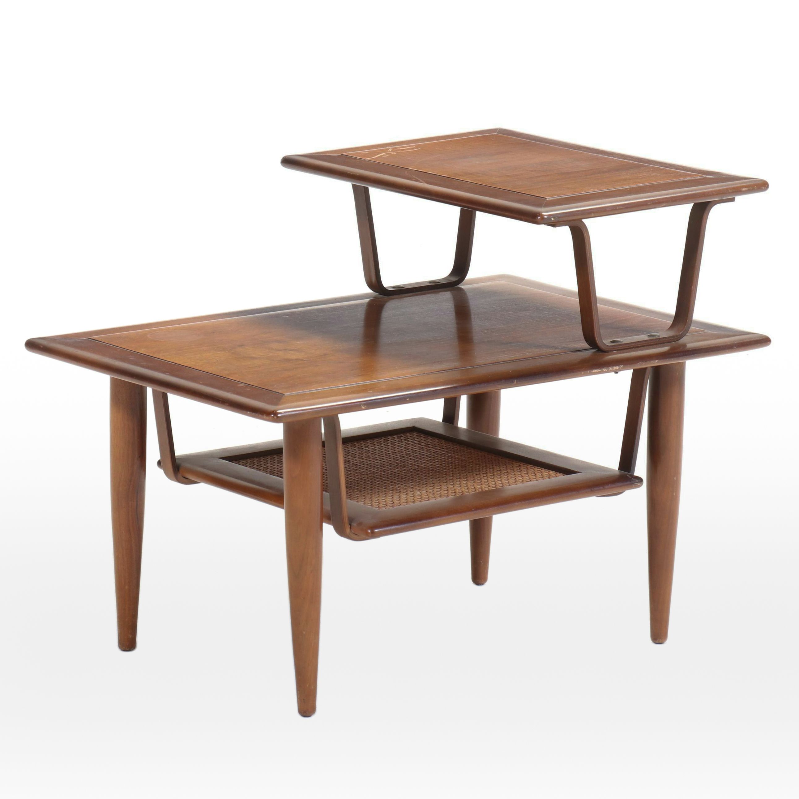 Gordon's Inc. Mid Century Modern Walnut, Bentwood, and Caned Stepback Side Table