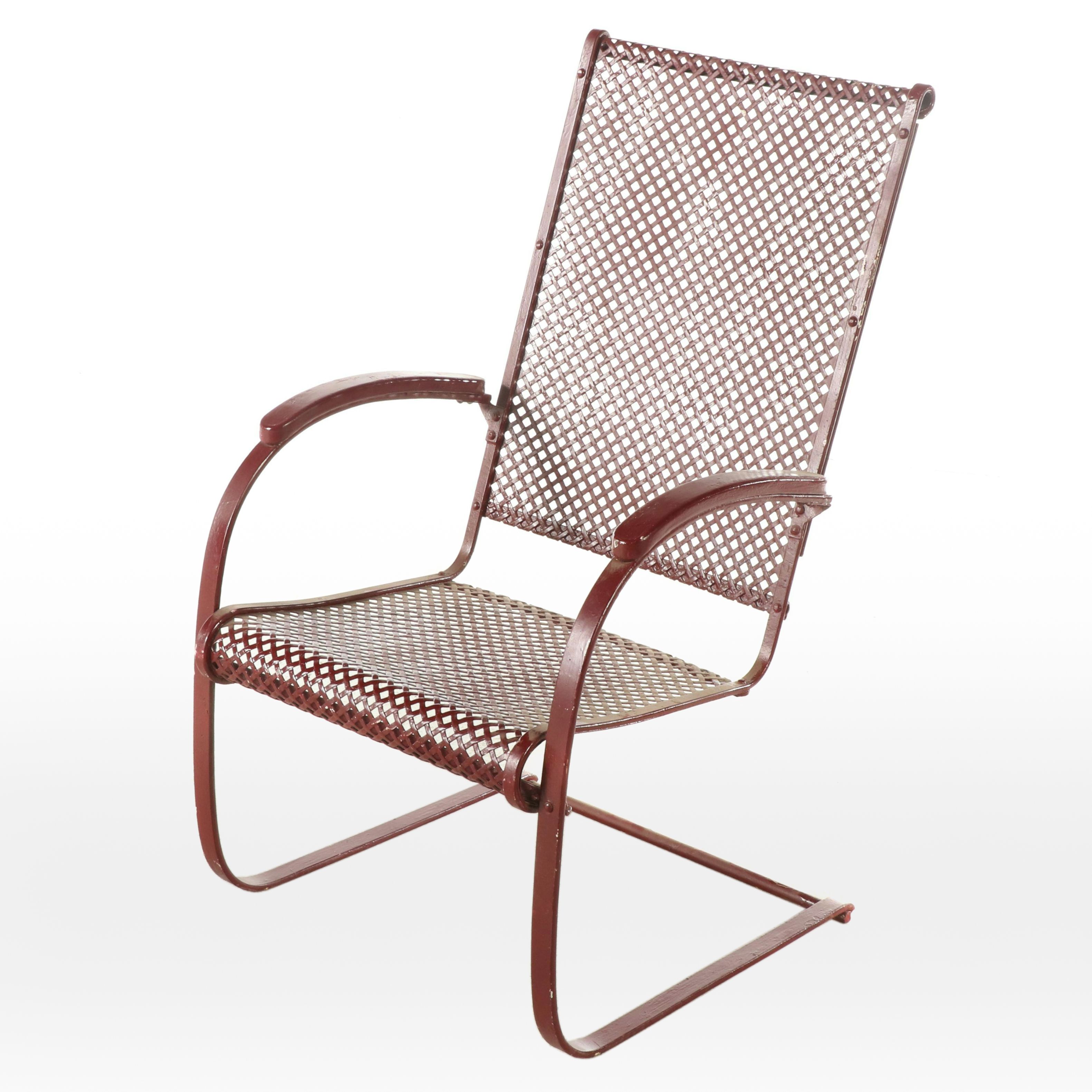 Mid Century Modern Red-Painted Iron Cantilvered Rocking Lawn Chair