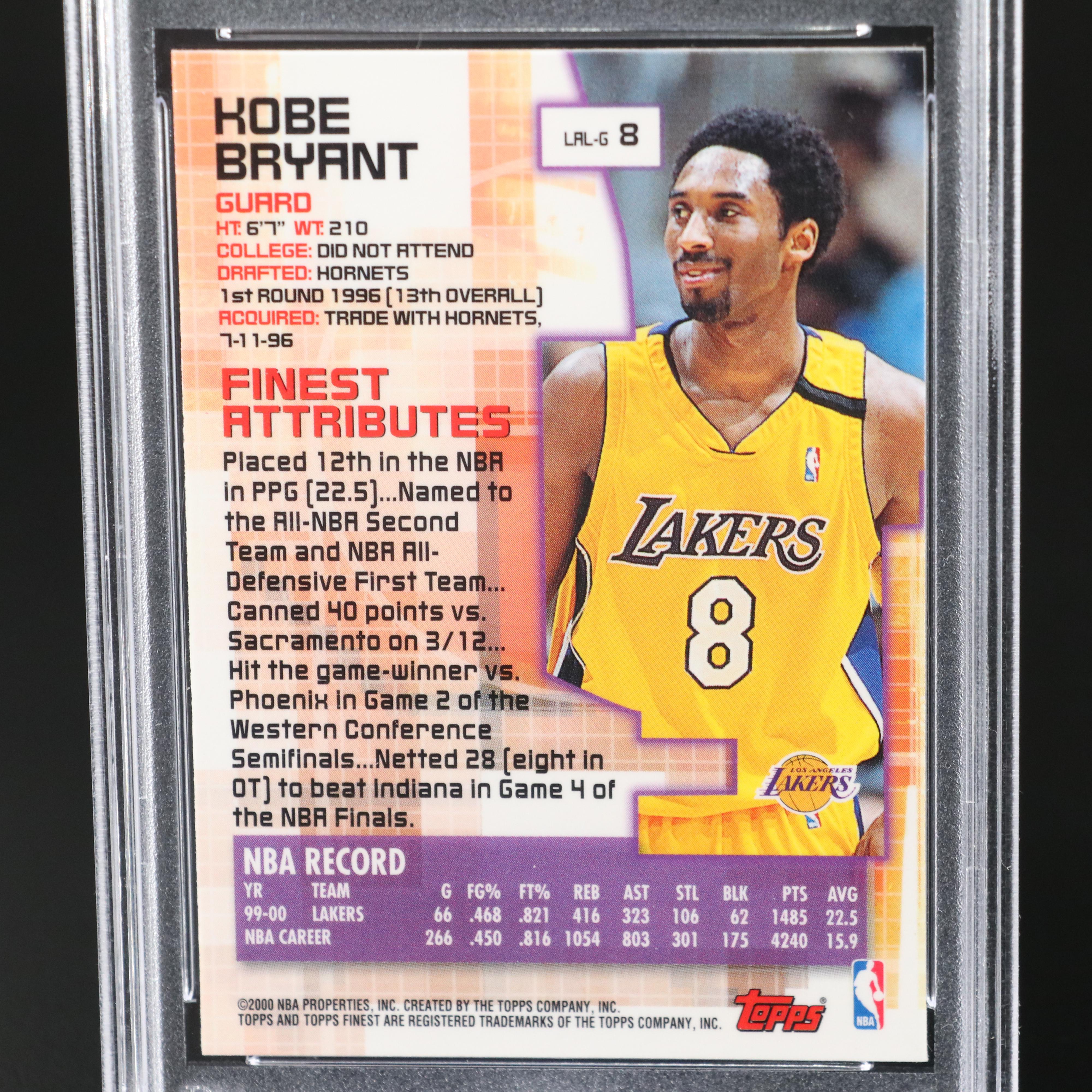 2000 Finest Kobe Bryant Los Angeles Lakers Basketball Card Graded PSA 10