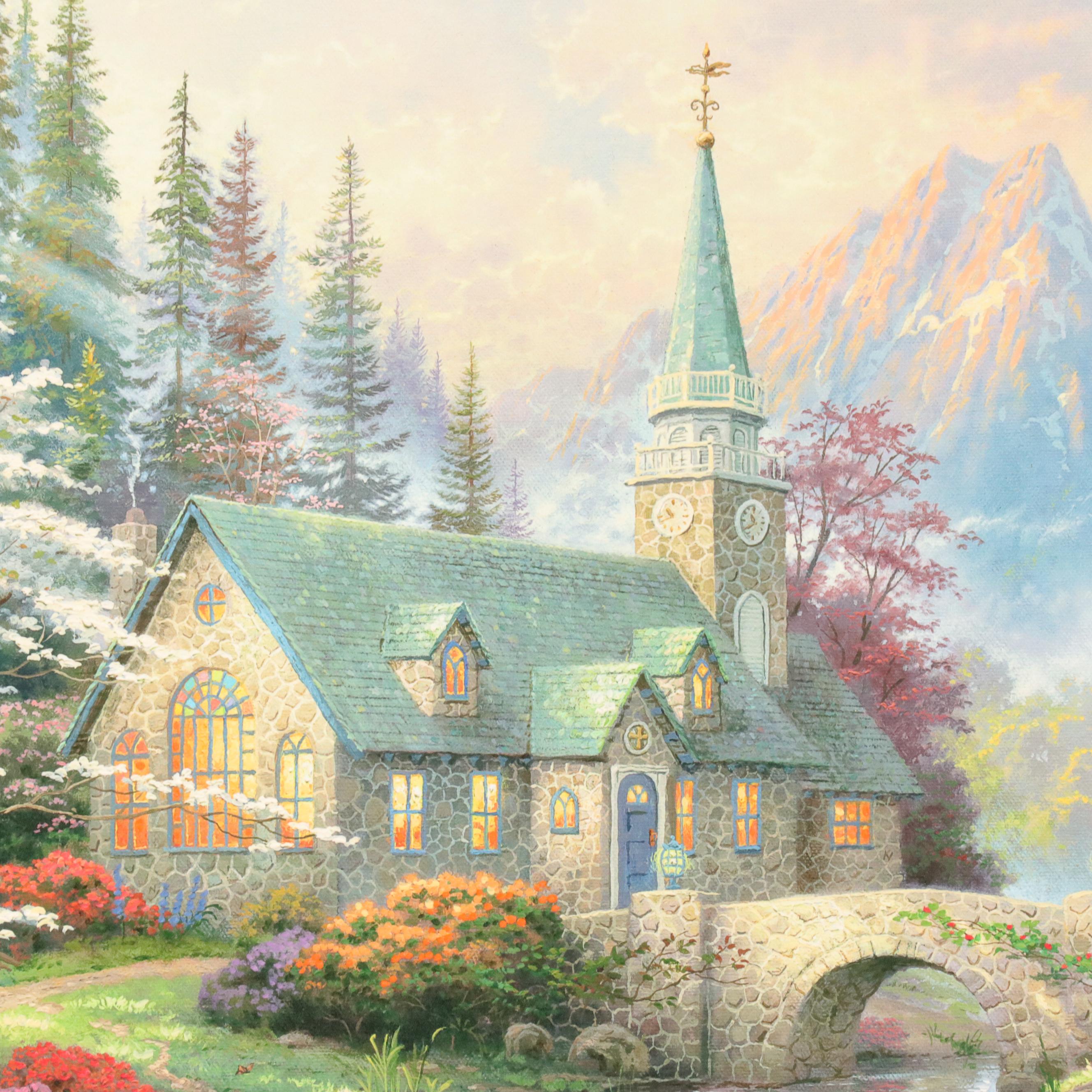 Thomas Kinkade Offset Lithograph "Dogwood Chapel"