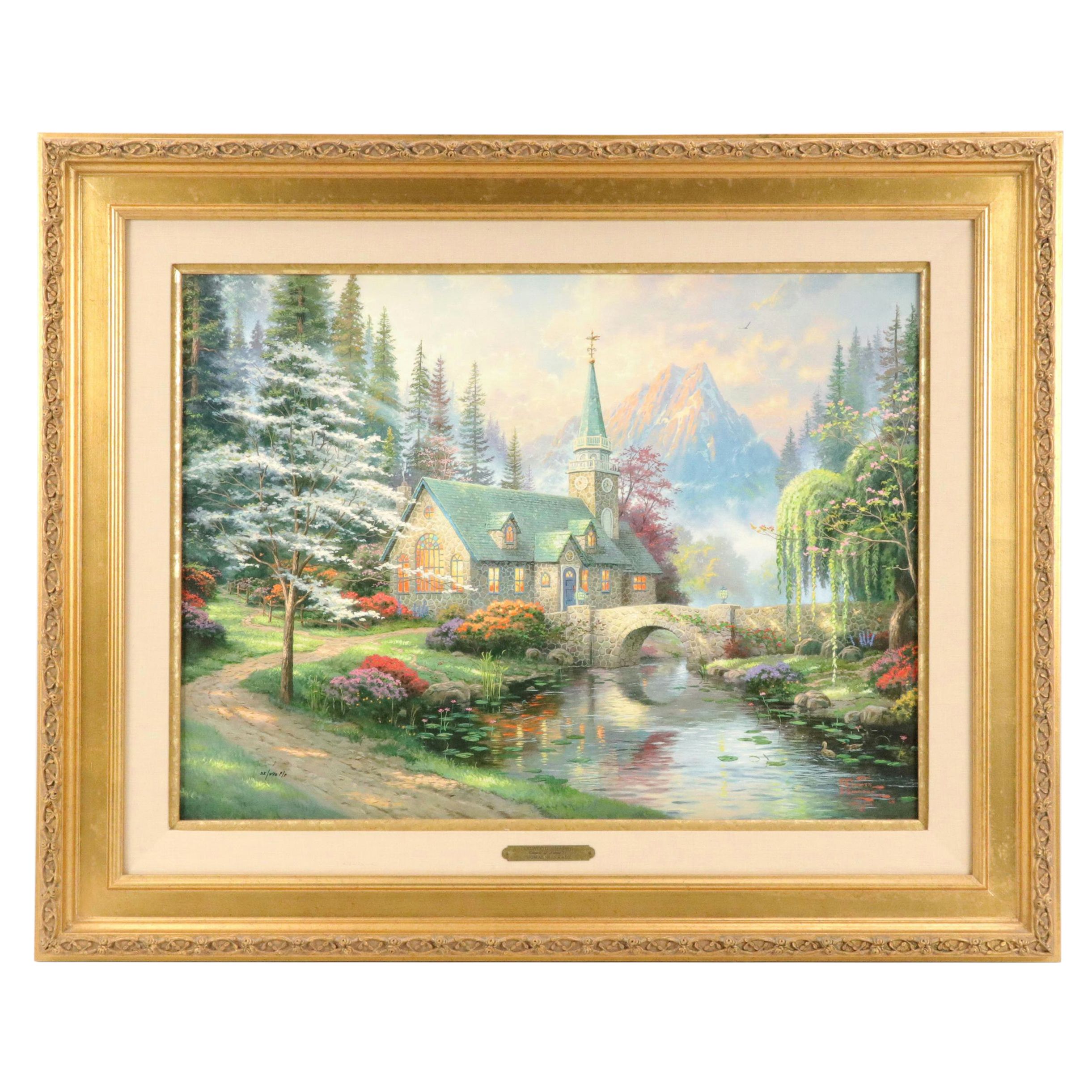 Thomas Kinkade Offset Lithograph "Dogwood Chapel"