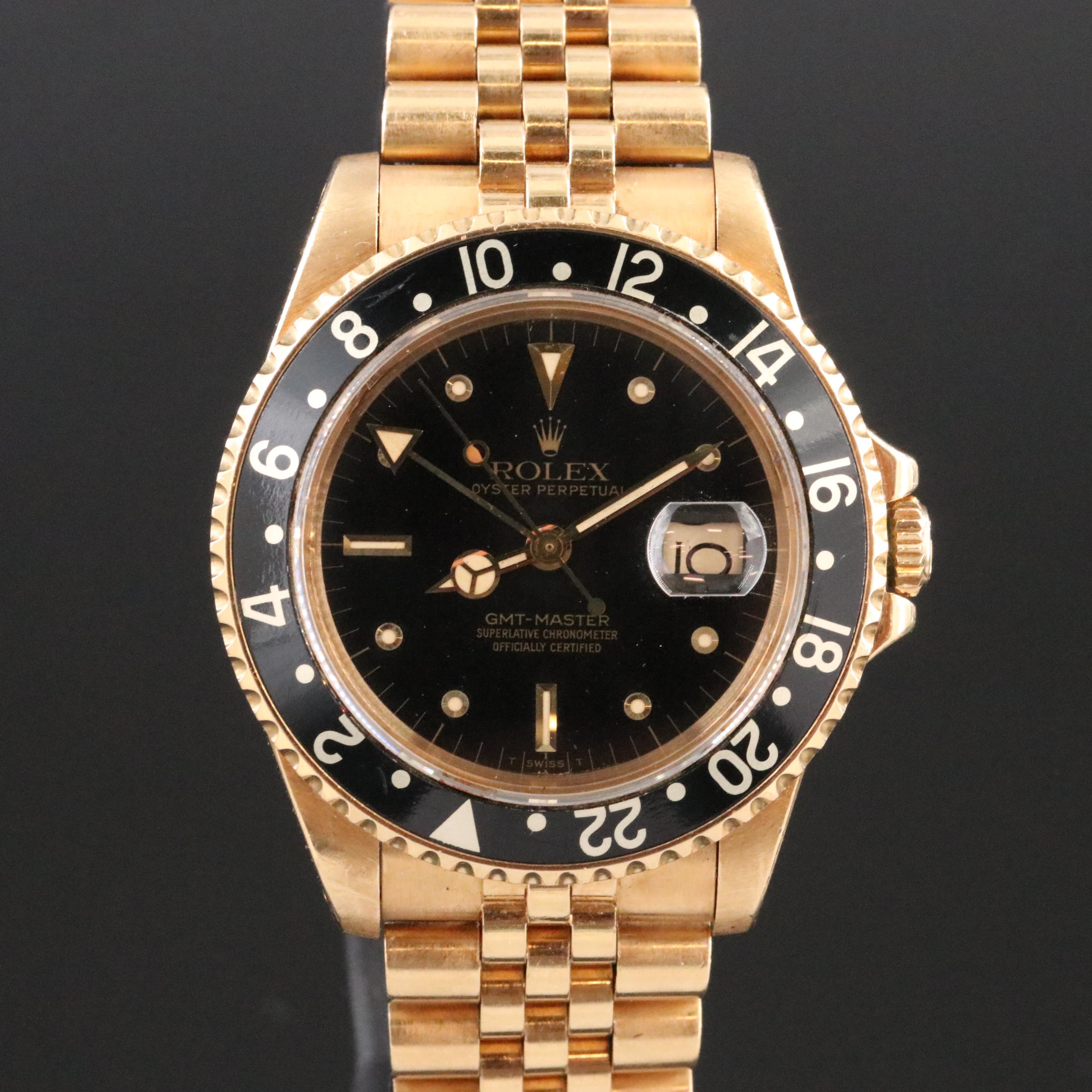 1982 Rolex GMT Master Nipple Dial 18K Watch
