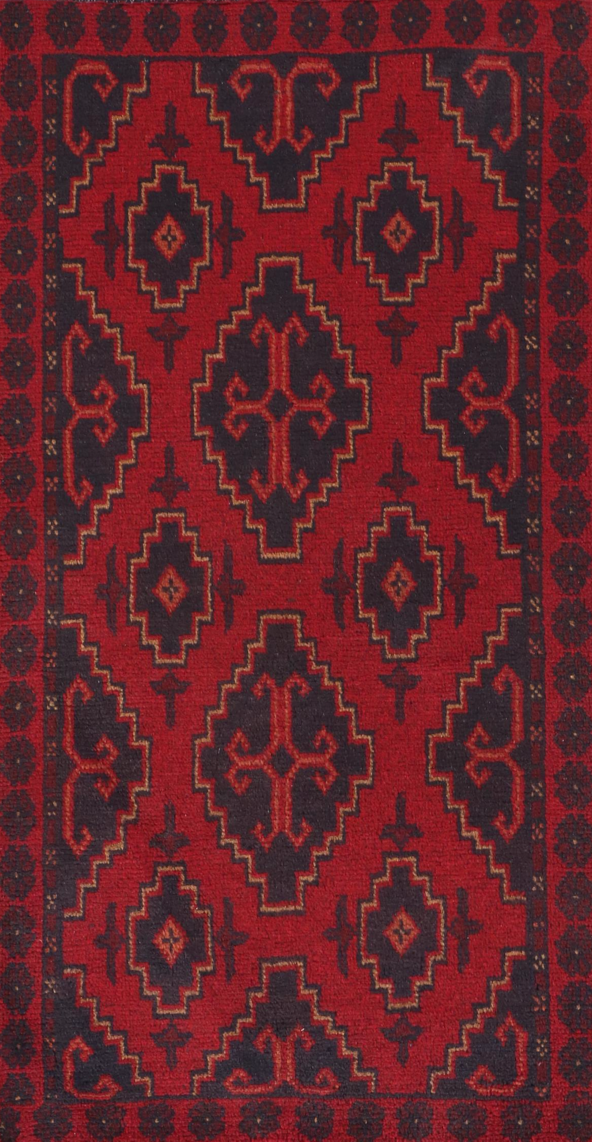 1'9 x 3'5 Hand-Knotted Afghan Baluch Accent Rug