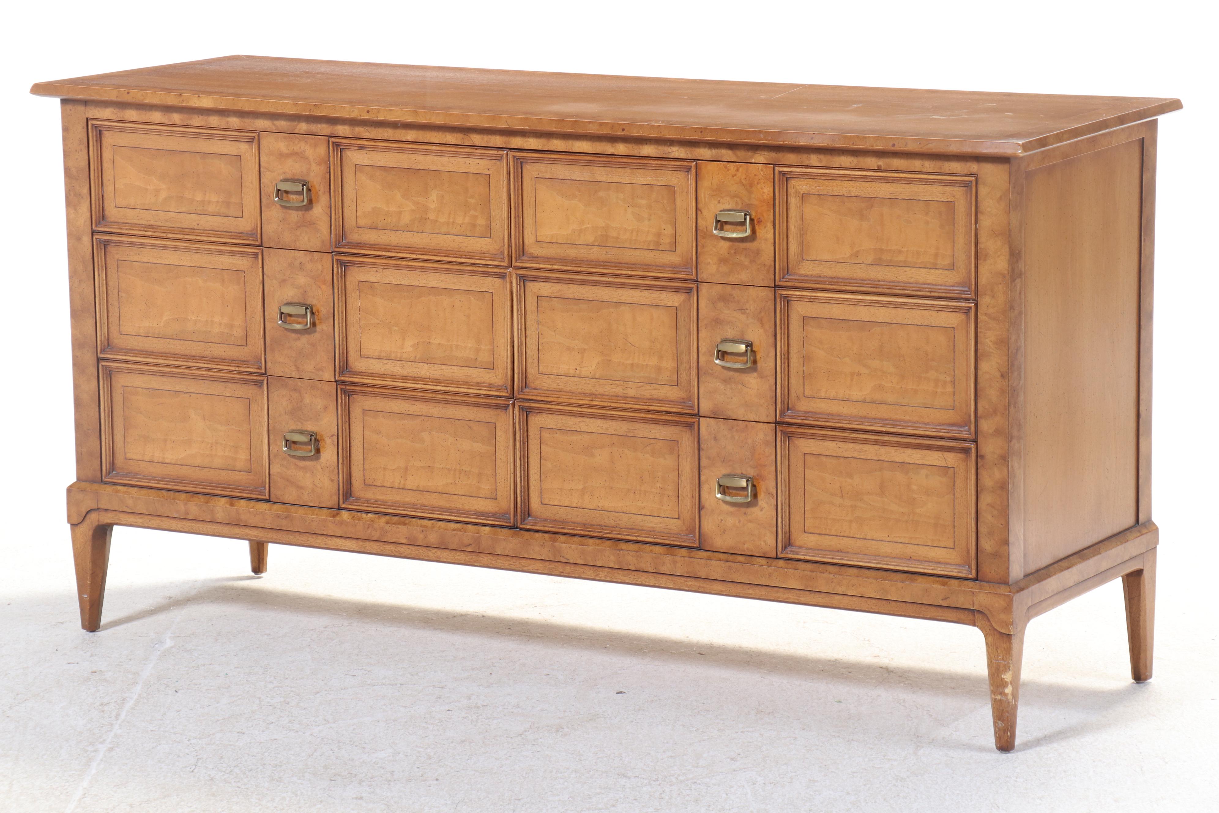 Henredon "Sequent" Burl Wood Dresser with Mirror, Mid-20th Century