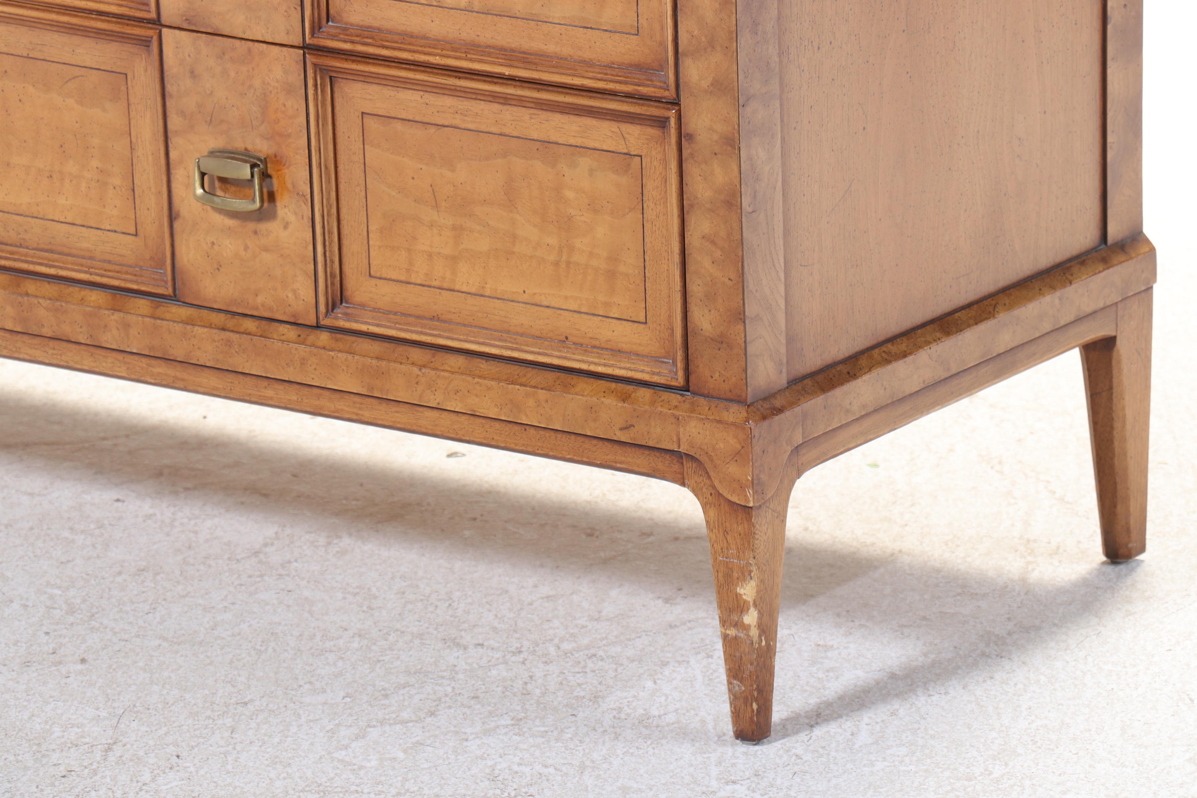 Henredon "Sequent" Burl Wood Dresser with Mirror, Mid-20th Century