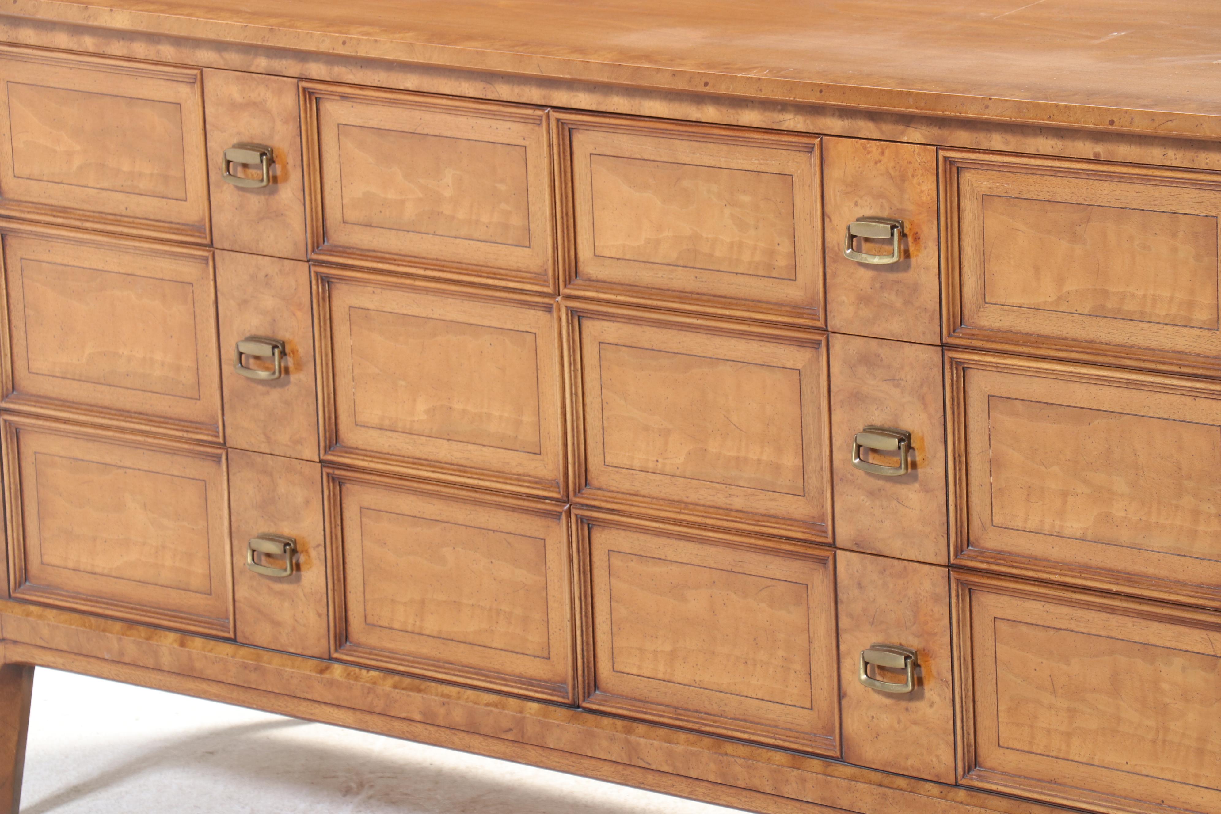 Henredon "Sequent" Burl Wood Dresser with Mirror, Mid-20th Century