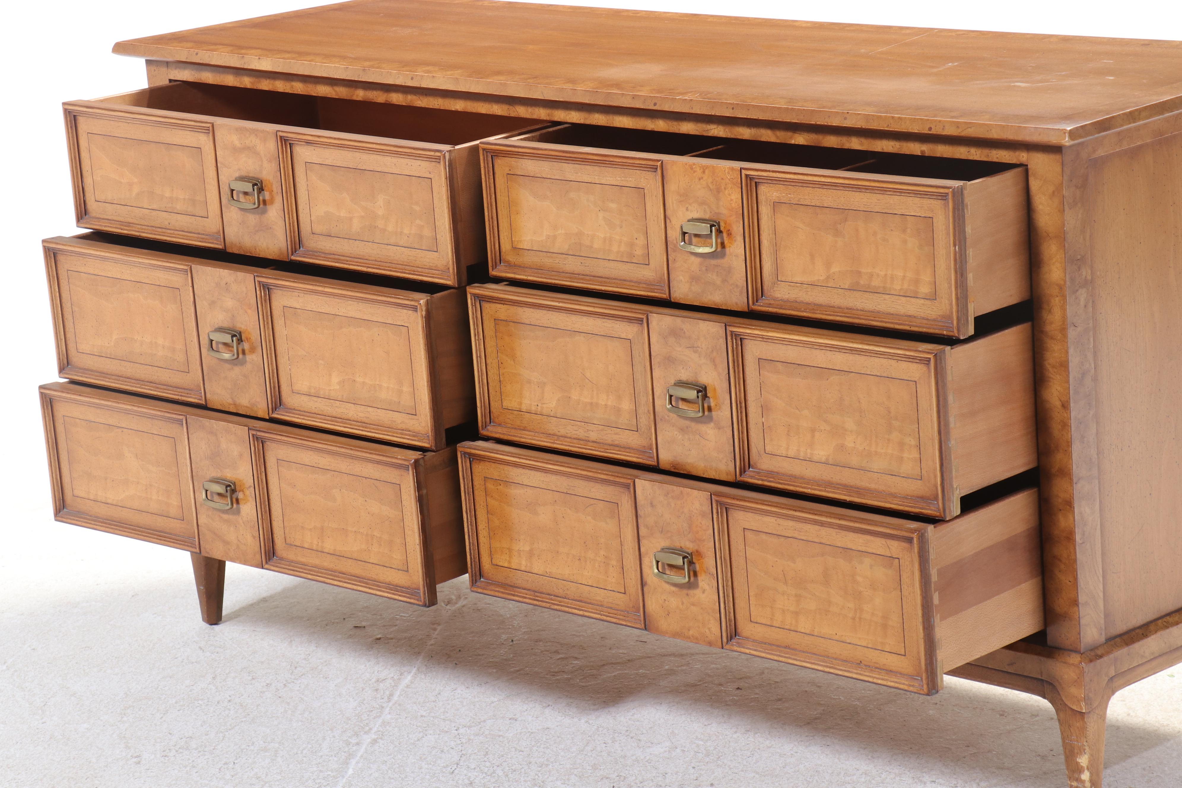 Henredon "Sequent" Burl Wood Dresser with Mirror, Mid-20th Century