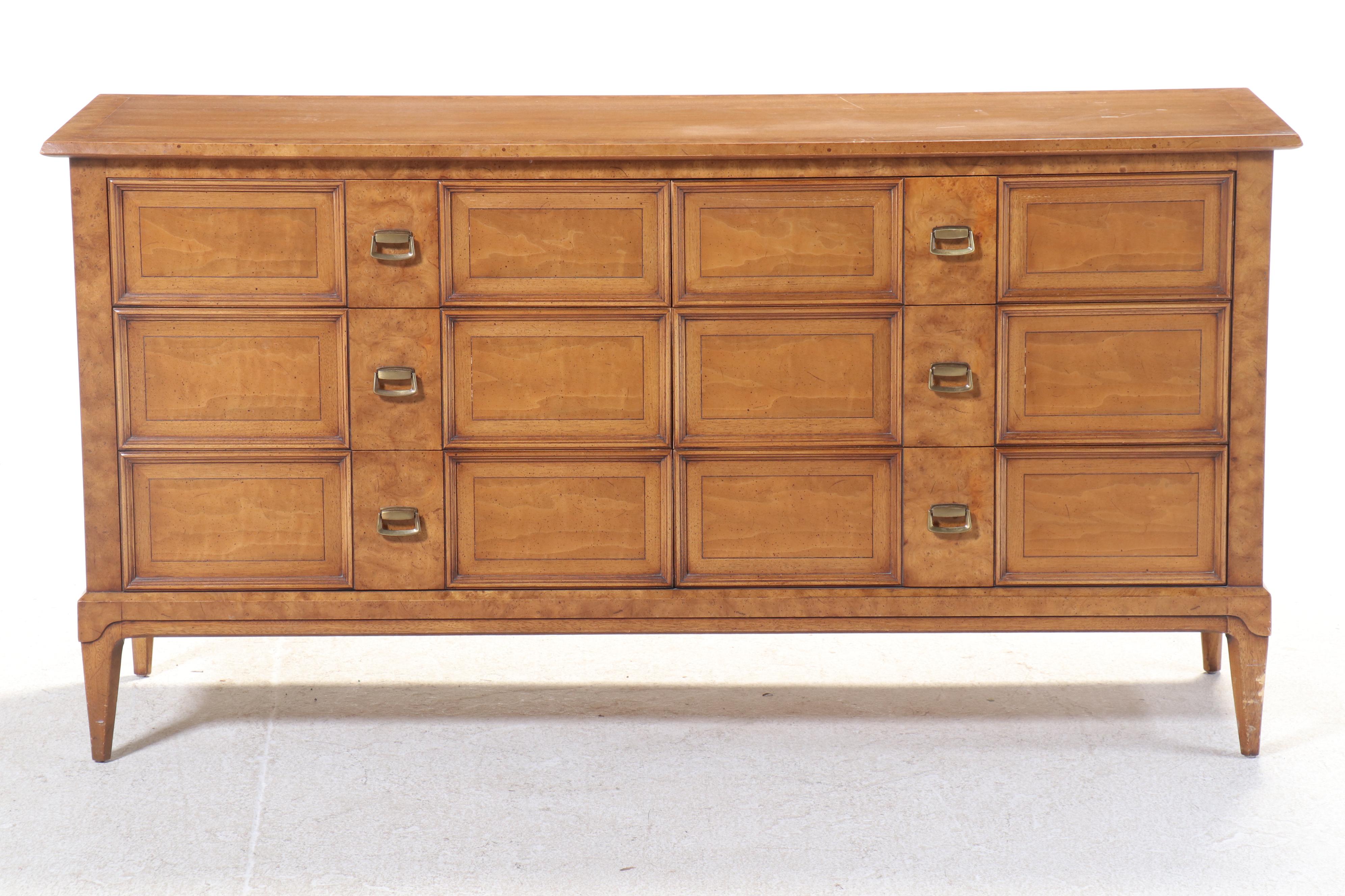 Henredon "Sequent" Burl Wood Dresser with Mirror, Mid-20th Century