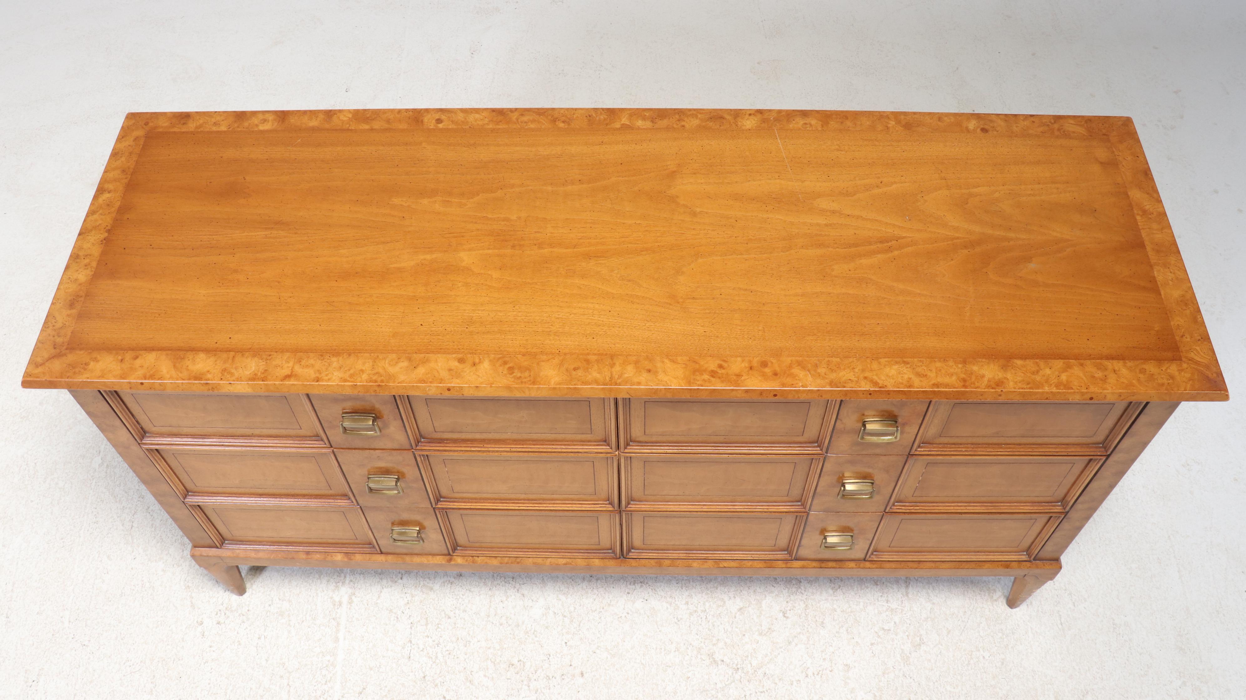 Henredon "Sequent" Burl Wood Dresser with Mirror, Mid-20th Century