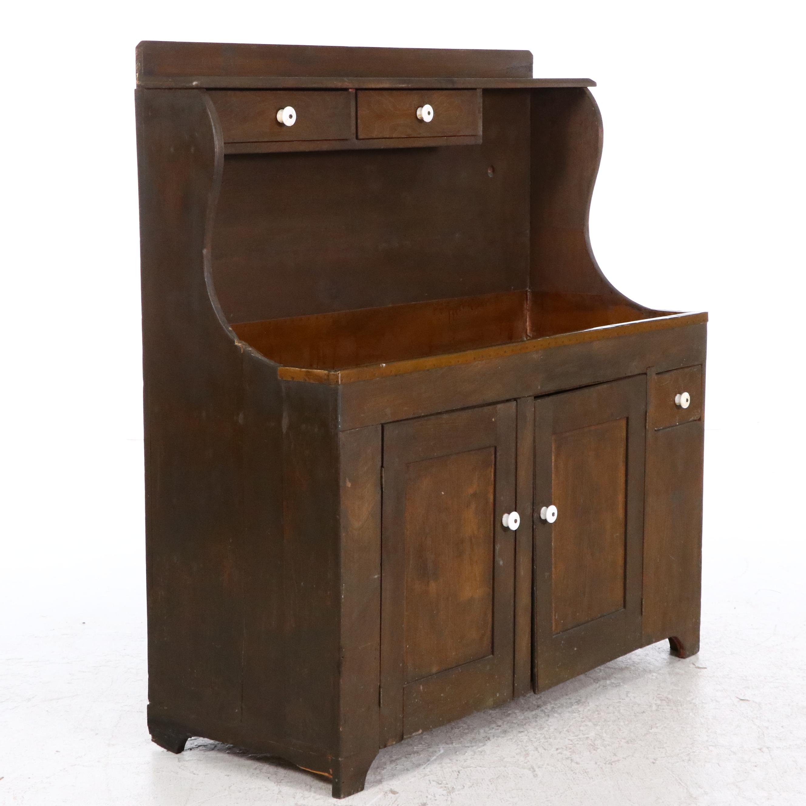 American Primitive Pine Dry Sink with Copper Top, 19th Century