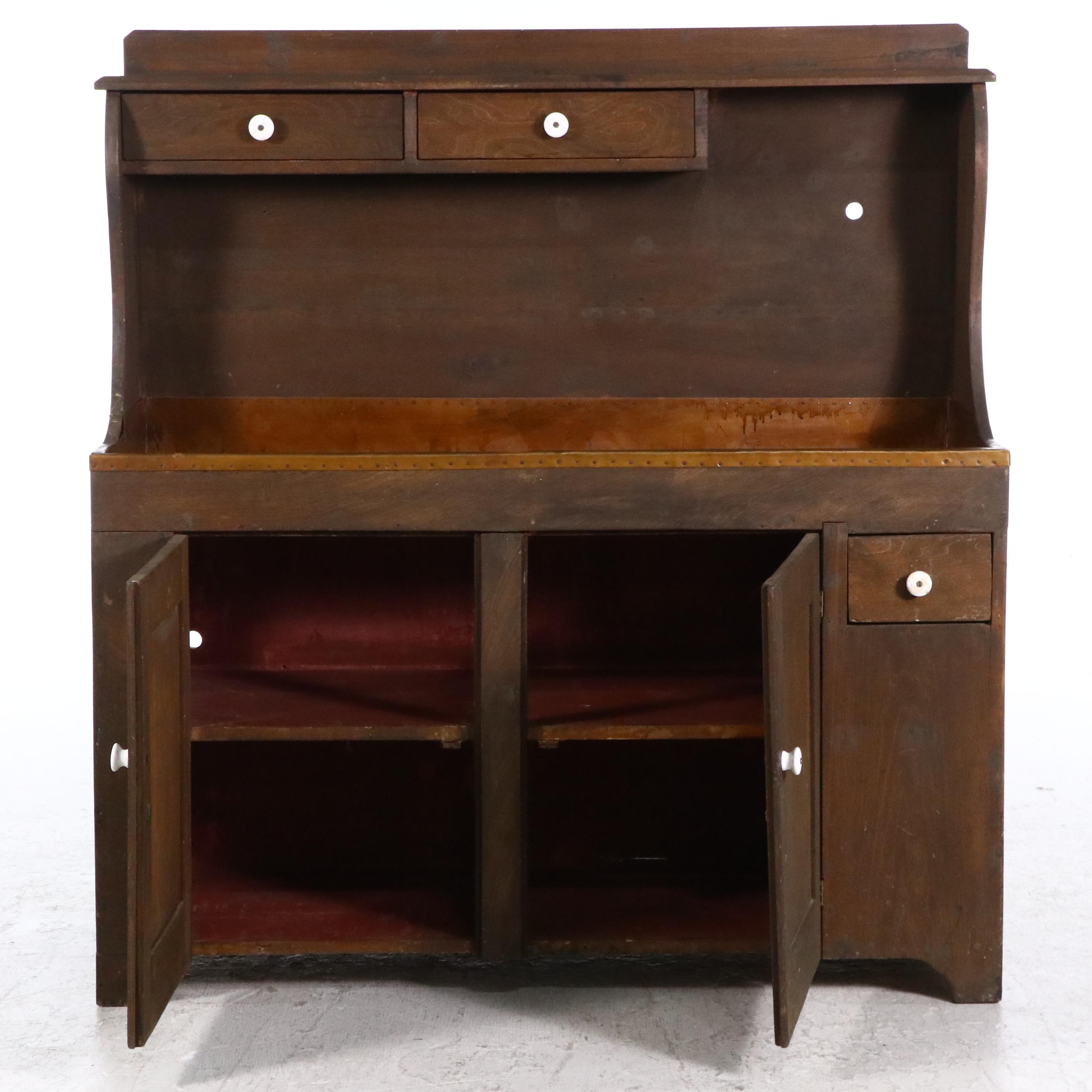 American Primitive Pine Dry Sink with Copper Top, 19th Century