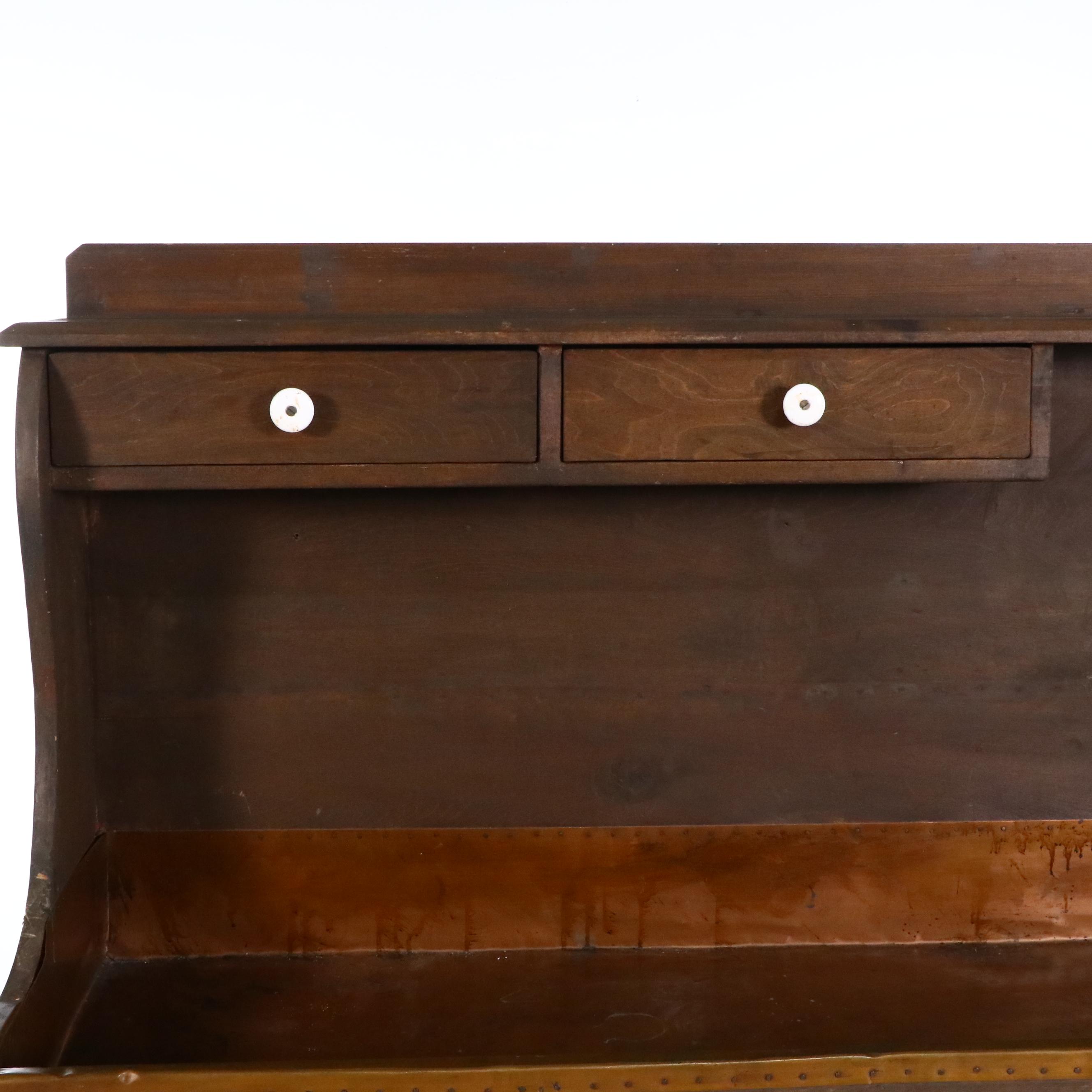 American Primitive Pine Dry Sink with Copper Top, 19th Century